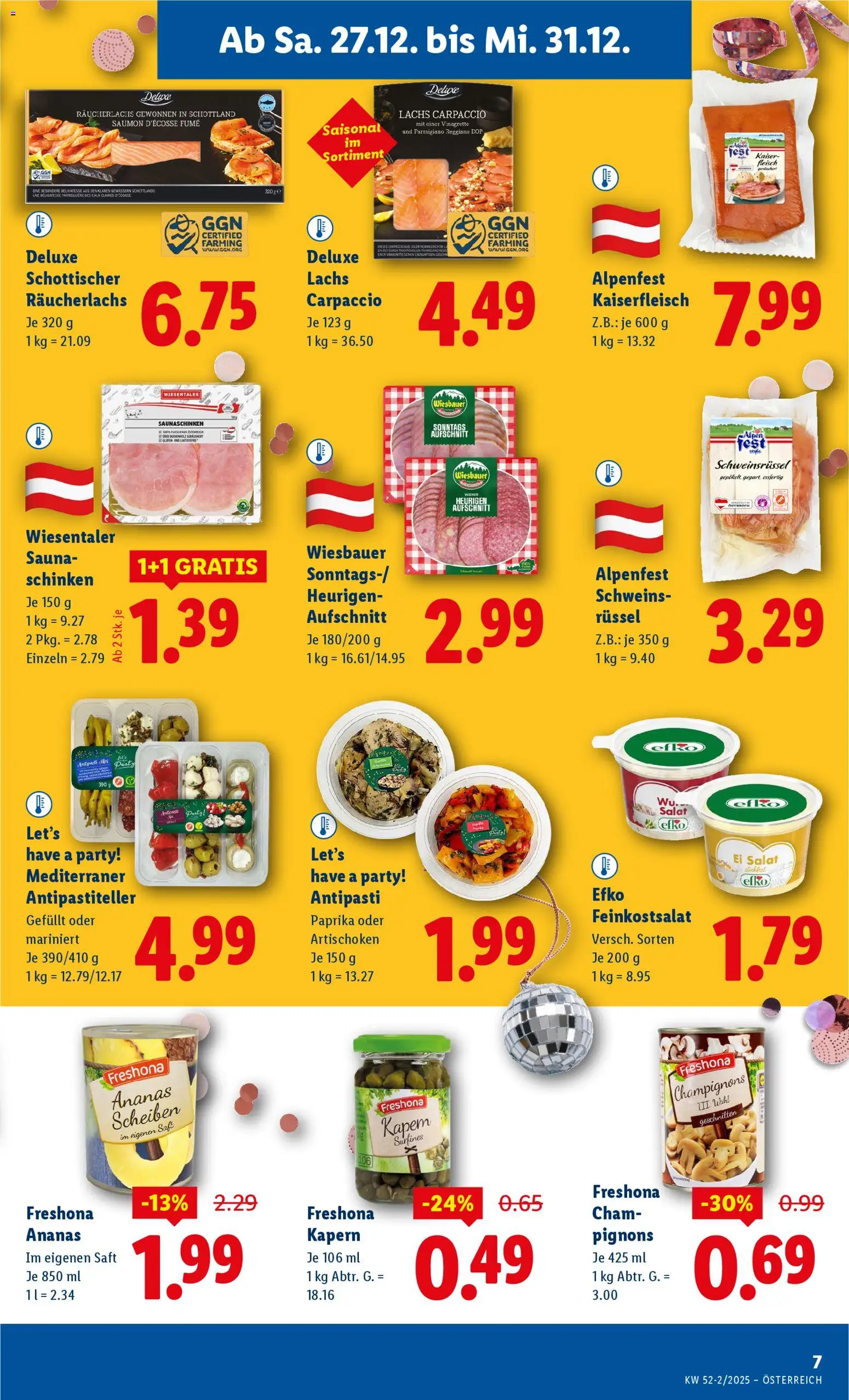 Lidl Altenmarkt im Pongau, St. Johann im Pongau, Zell am See gültig ab 27.12.2025 | Seite: 9 | Produkte: Salat, Schinken, Saft, Ananas