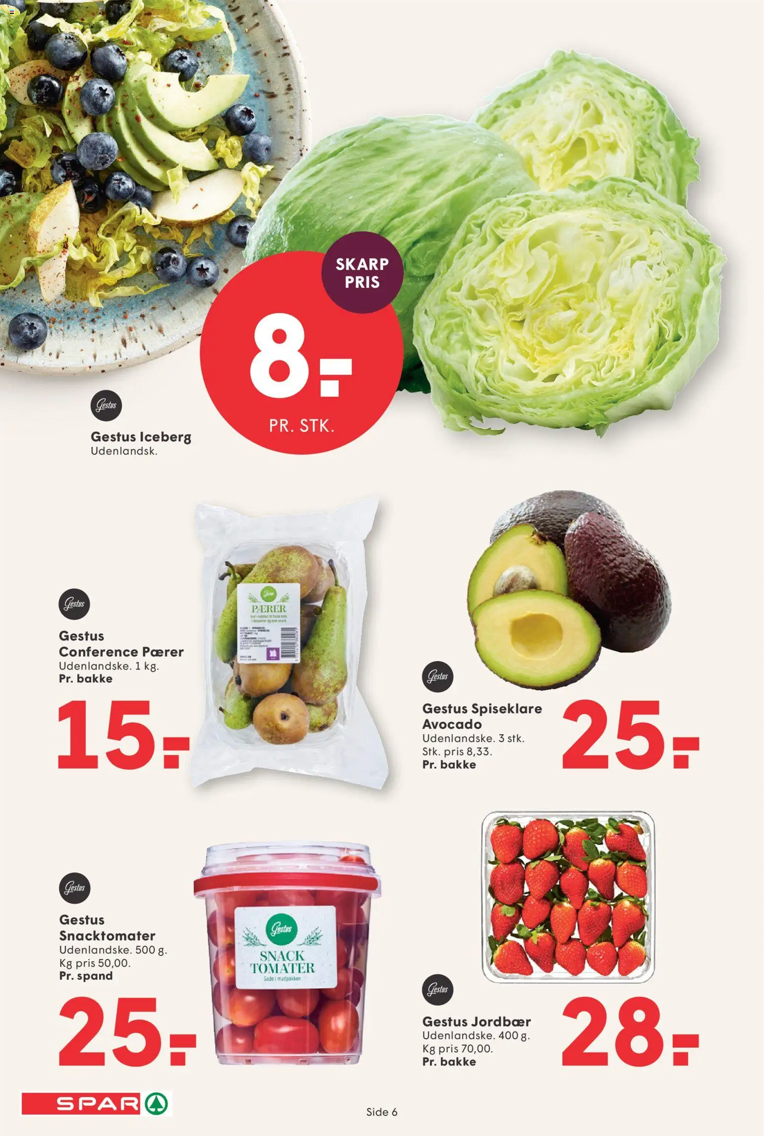 Spar tilbudsavis – gyldig fra 23.01.2026 | Side: 6 | Produkter: Tomater, Jordbær, Avocado, Pærer