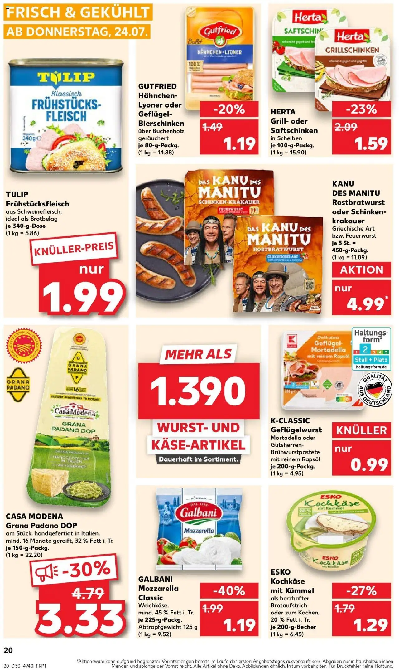 Kaufland prospekt Bottrop	 - gültig ab dem 23.07.2025 | Seite: 20 | Produkte: Grill, Hahnchen, Mozzarella, Wurst