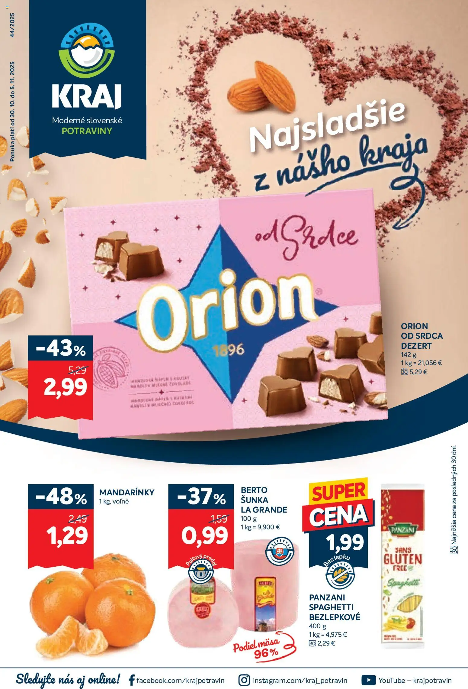 Nové Kraj akcie – leták je platný od 30.10.2025 | Strana: 1 | Produkty: Šunka, Mandarinky