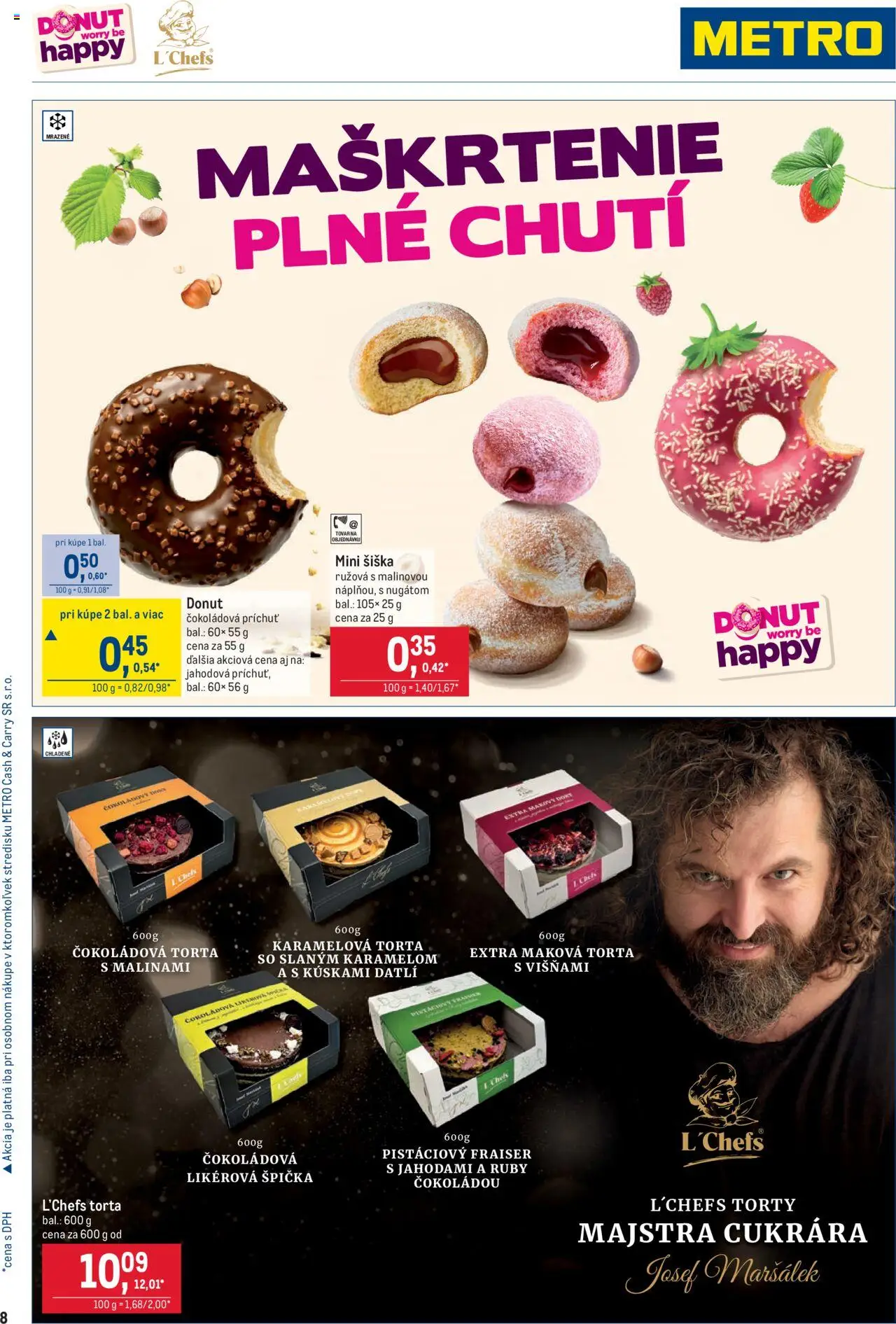 Nové Metro akcie – leták je platný od 27.08.2025 | Strana: 8 | Produkty: Donut, Torta, Torty