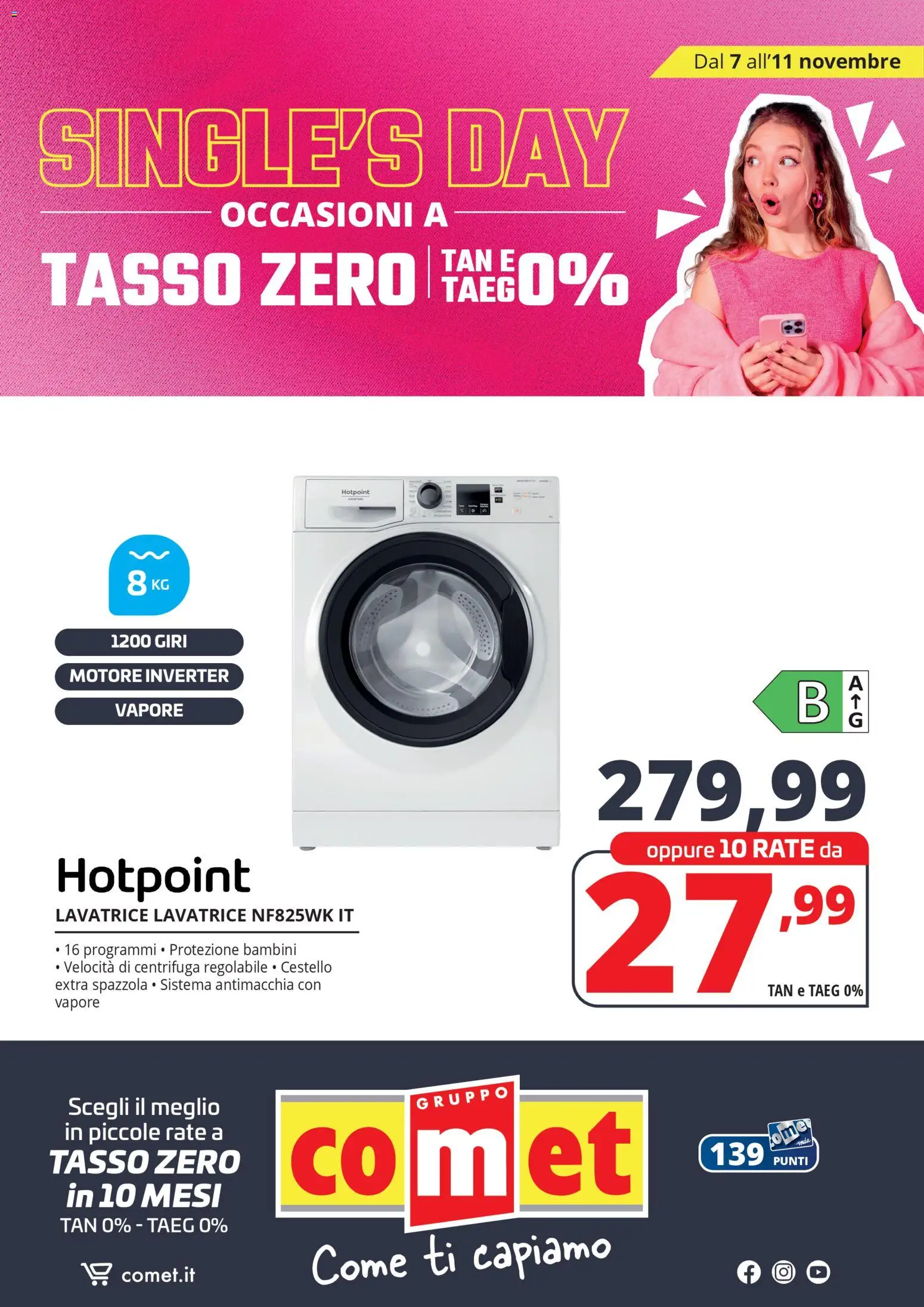 Volantino Comet del 07.11.2025 | Pagina: 49 | Prodotti: Spazzola, Centrifuga, Lavatrice