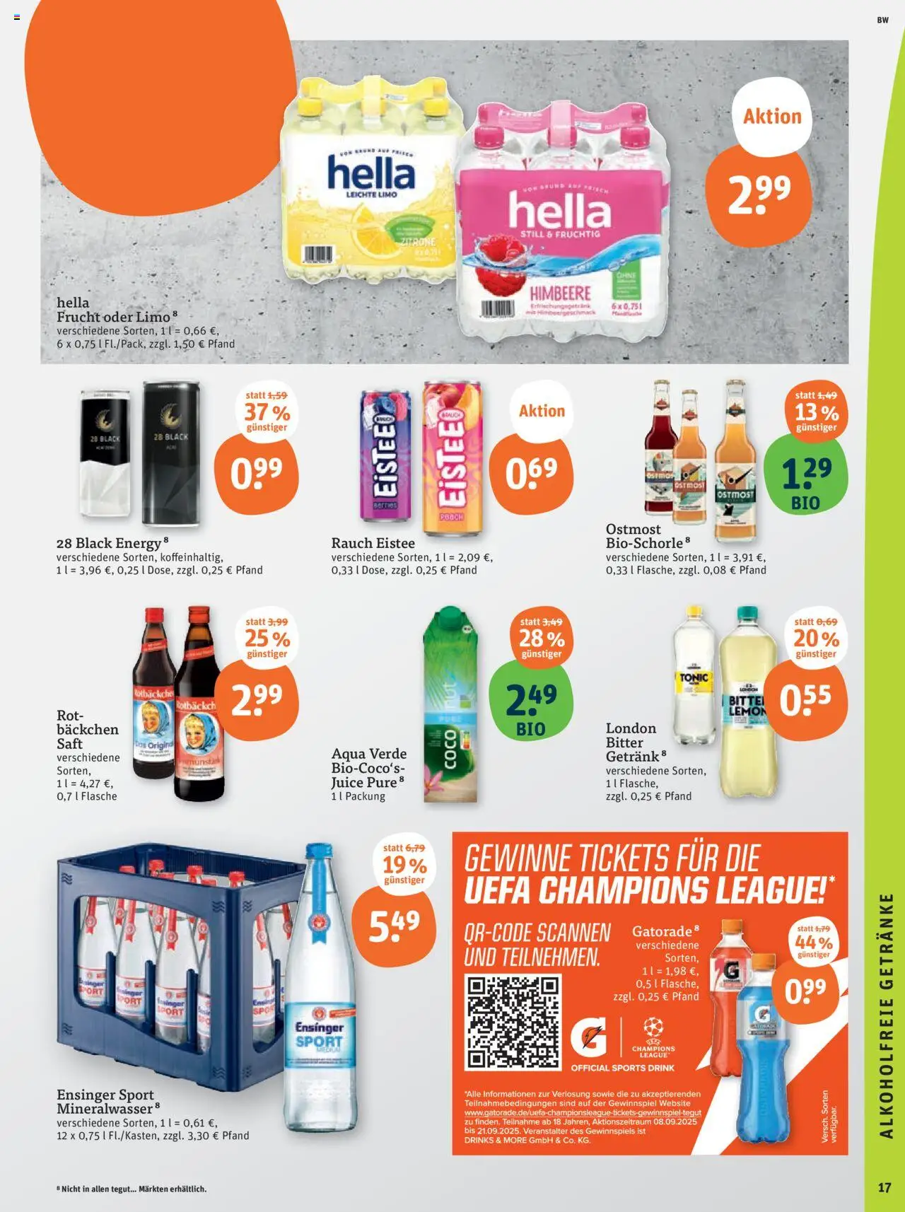 Tegut Prospekt – gültig ab 08.09.2025 | Seite: 19 | Produkte: Mineralwasser, Zitrone, Himbeere, Saft