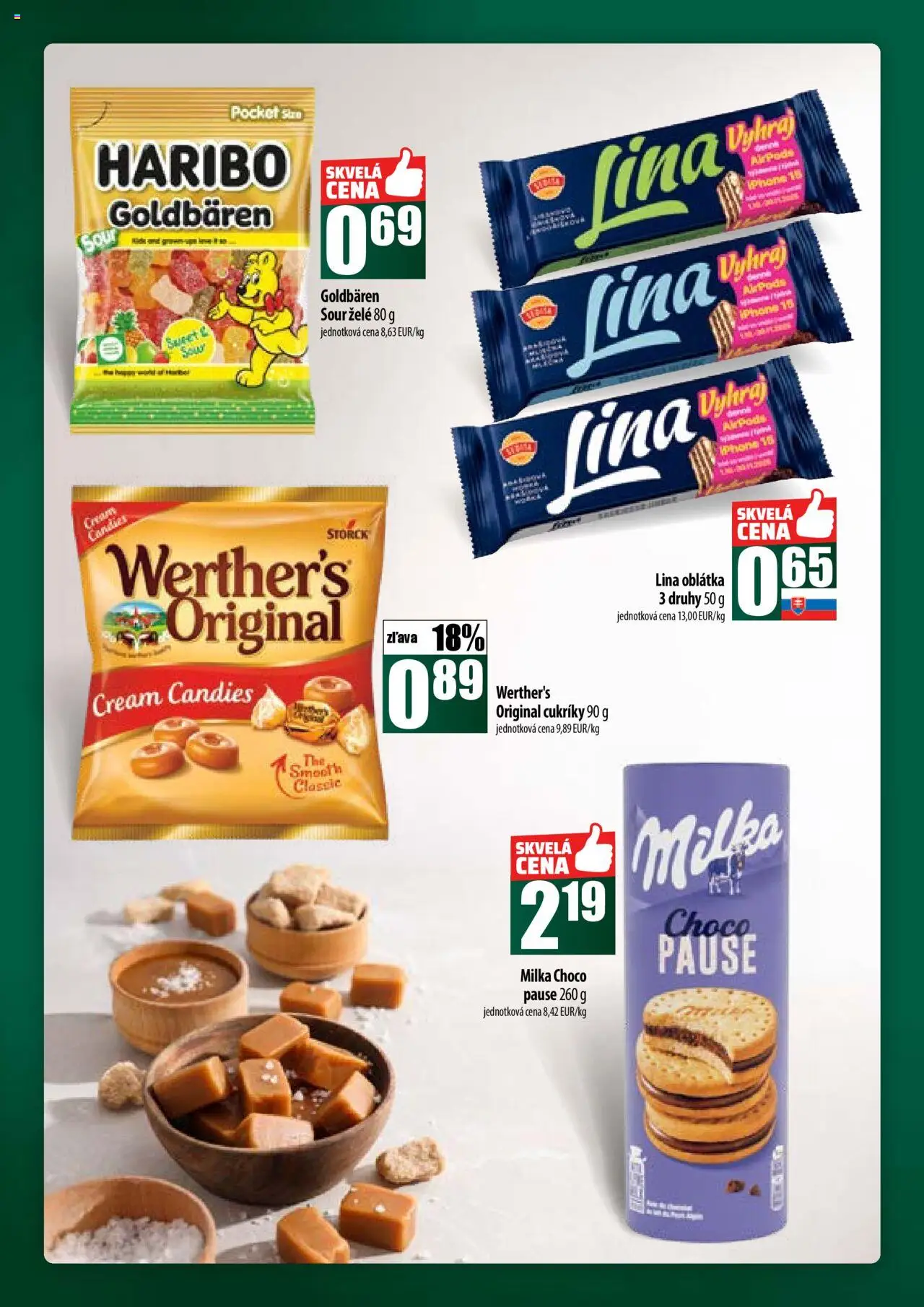 Nové COOP Jednota akcie – leták je platný od 09.10.2025 | Strana: 40 | Produkty: Airpods, Iphone, Cukríky, Milka