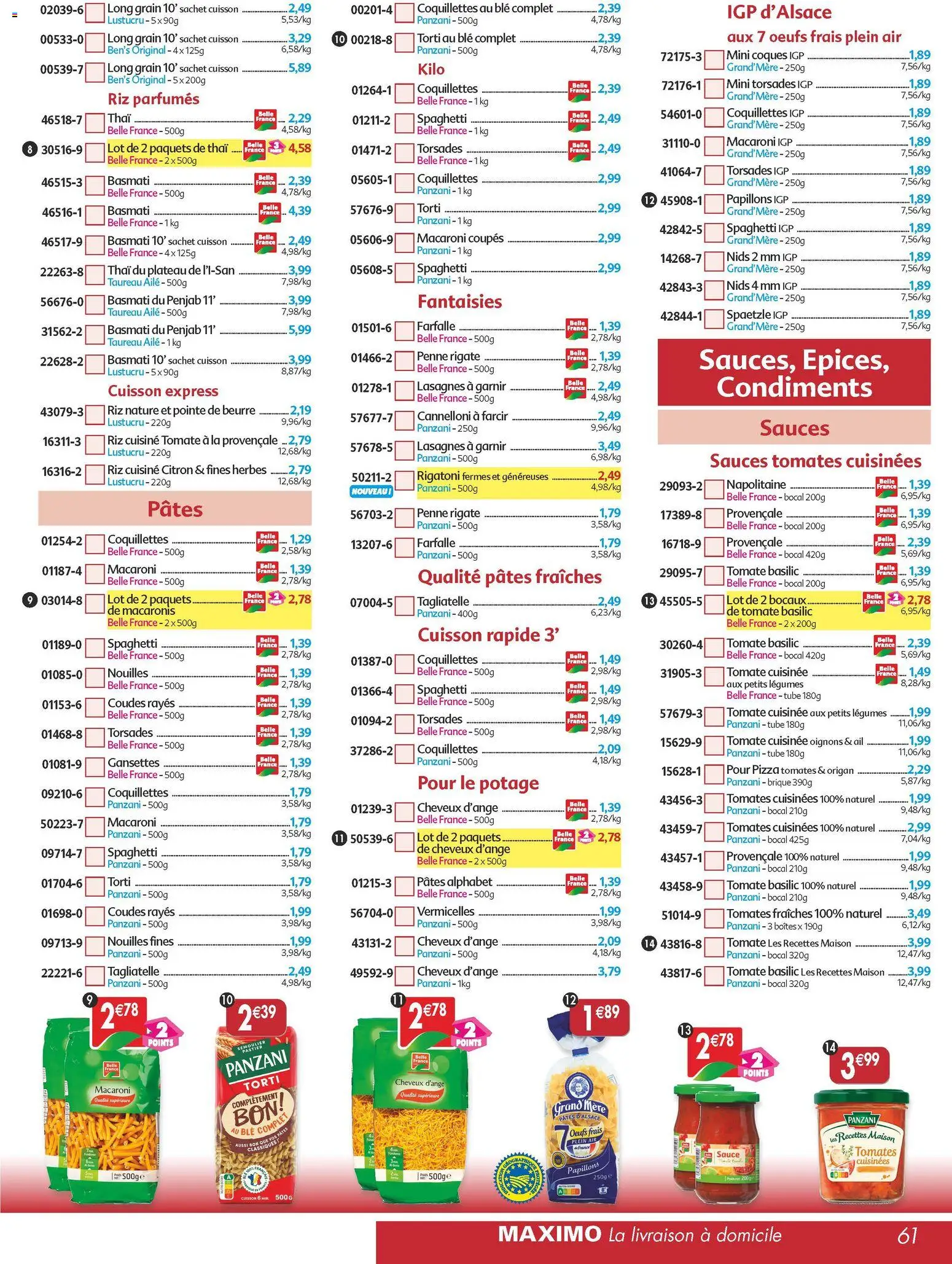 {H1} | Page: 61 | Produits: Pâtes fraîches, Lasagnes, Nouilles, Coquillettes