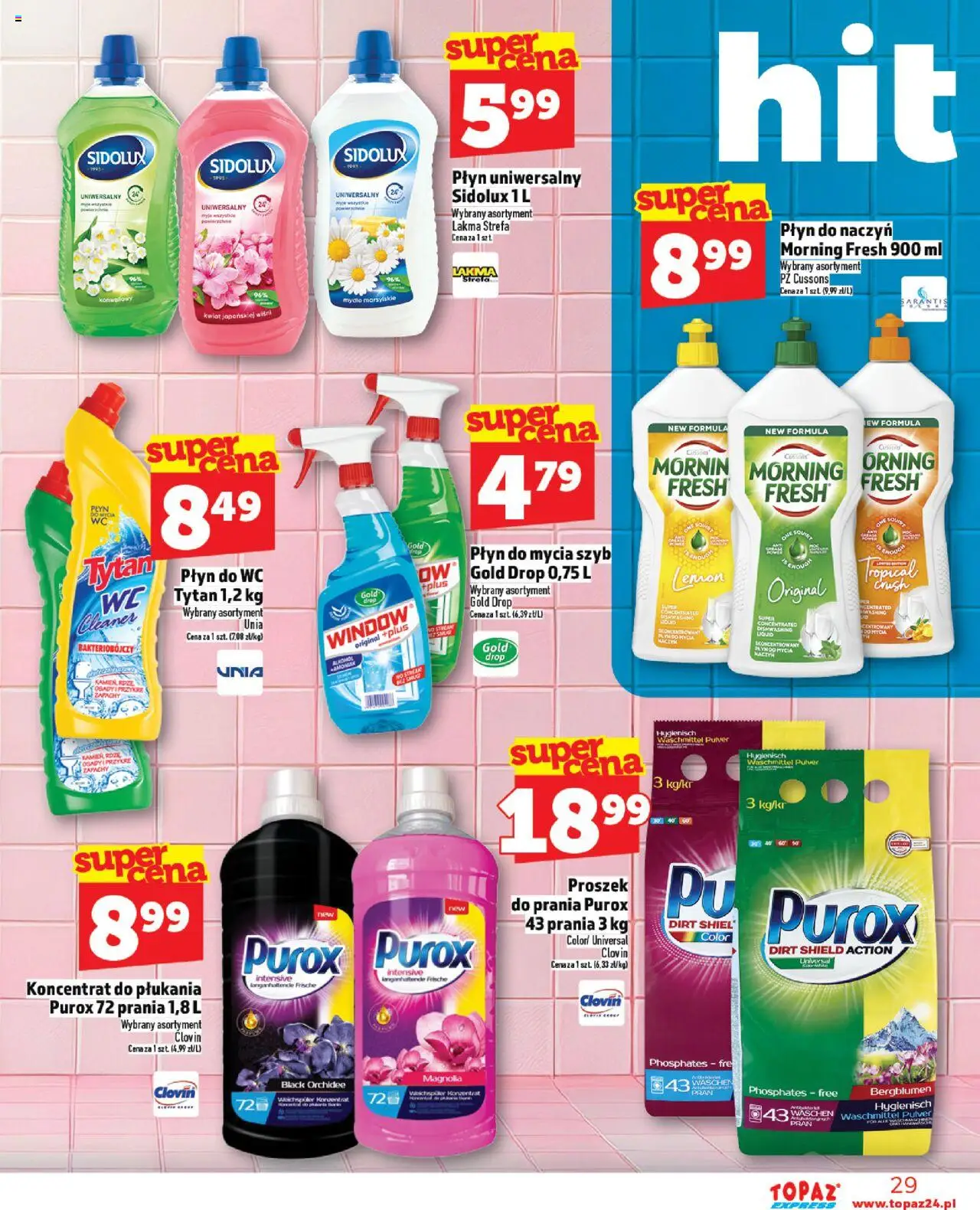 Topaz Gazetka - Express od 14.08.2025 | Strona: 29 | Produkty: Cleaner, Mydło, Alkohol, Proszek do prania