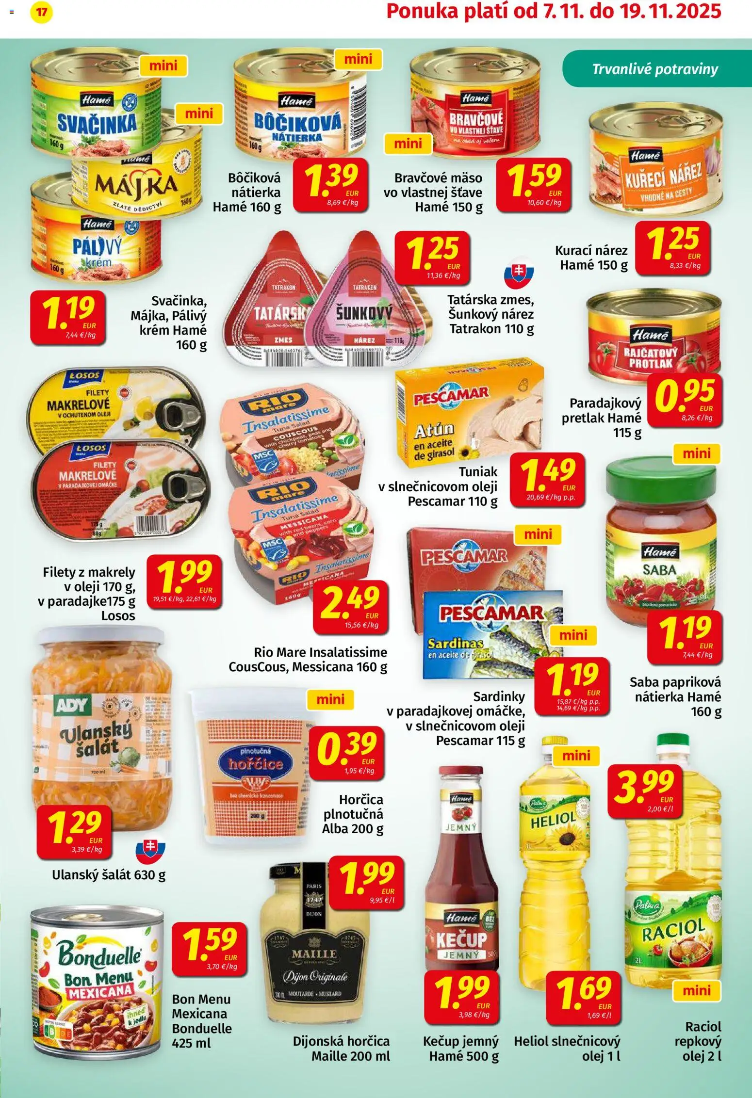 Nové Koruna akcie – leták je platný od 07.11.2025 | Strana: 17 | Produkty: Tuniak, Rio Mare, Bravčové mäso, Šalát