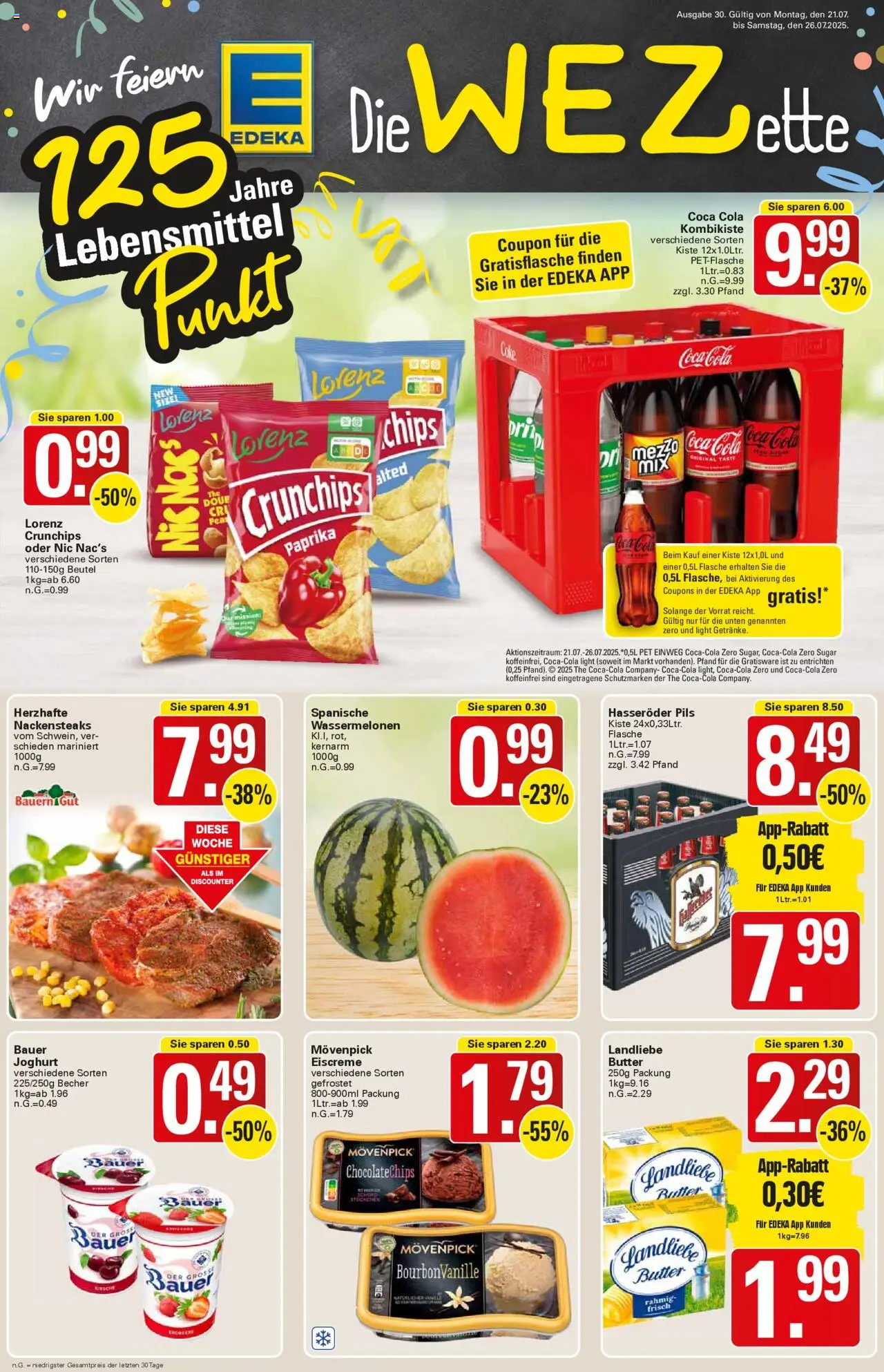 WEZ Prospekt - gültig ab dem 21.07.2025 | Seite: 1 | Produkte: Joghurt, Eiscreme, Lorenz crunchips, Chips