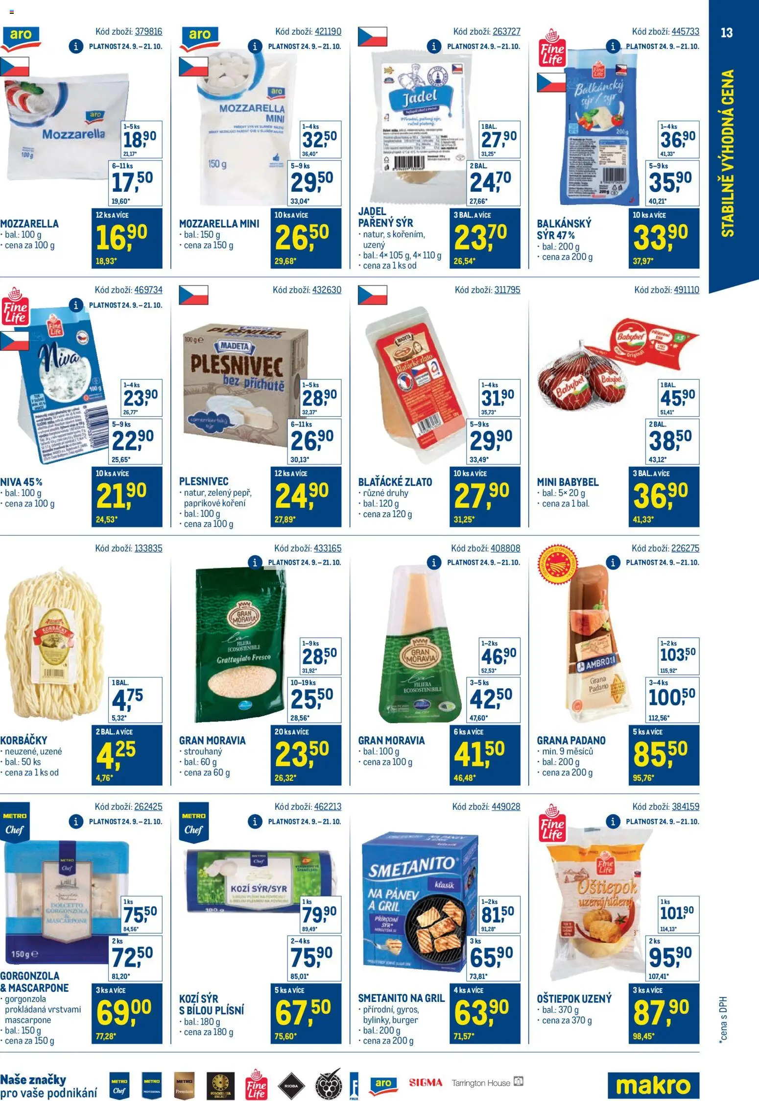 Makro leták - Stabilně výhodná cena - maloobchod od 24.09.2025 | Strana: 13 | Produkty: Koření, Gril, Kozí sýr, Mozzarella
