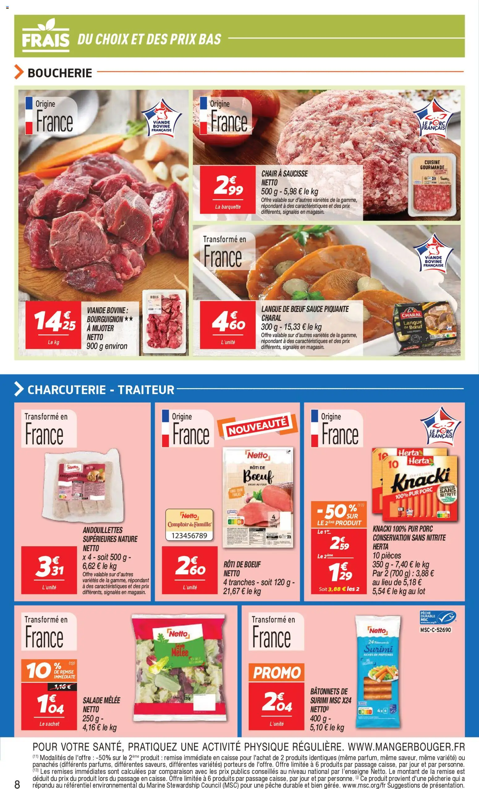 {H1} | Page: 8 | Produits: Salade, Saucisse, Viande, Porc