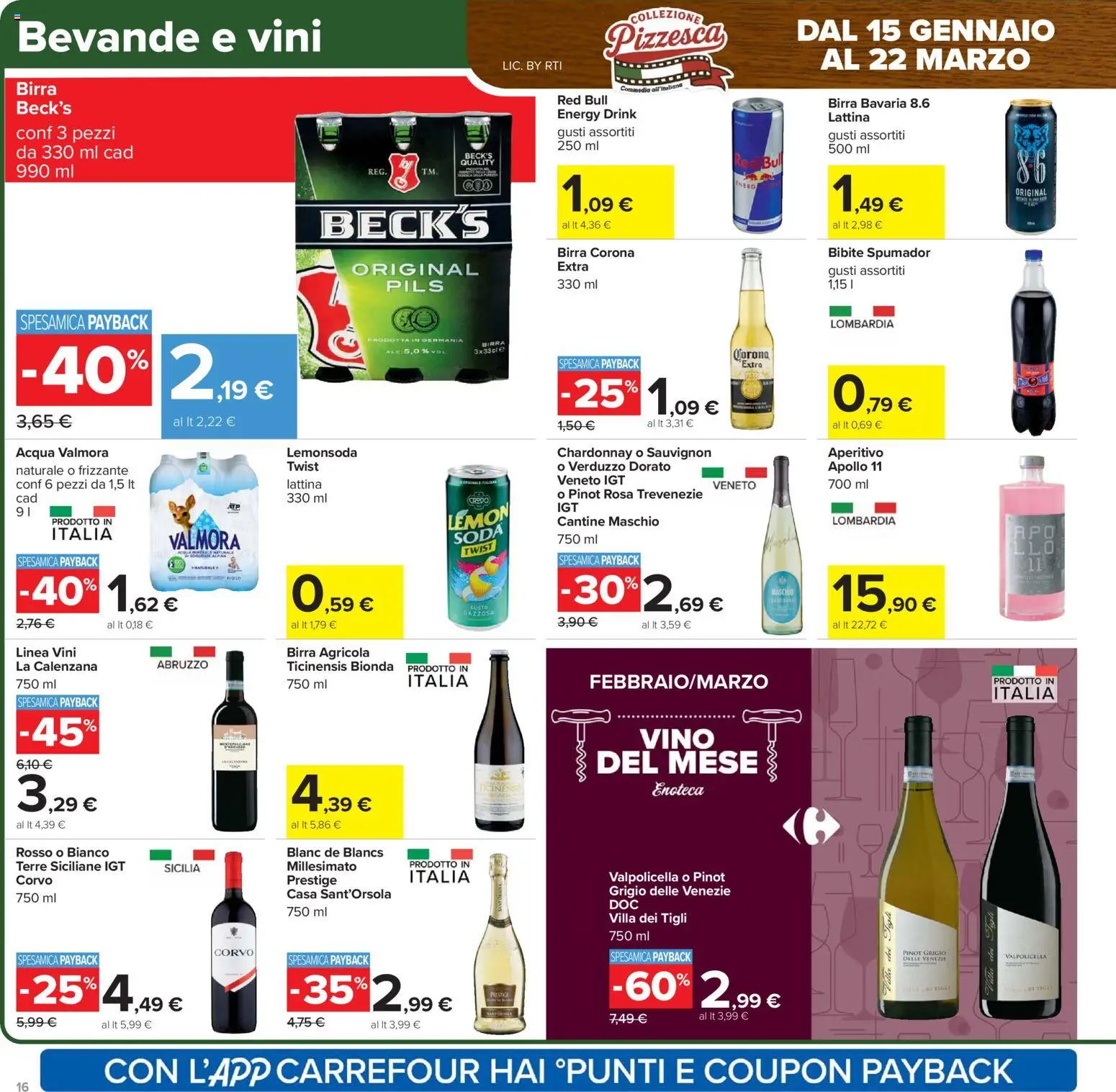Volantino Carrefour del 17.02.2026 | Pagina: 16 | Prodotti: Acqua, Vino, Enoteca, Red Bull