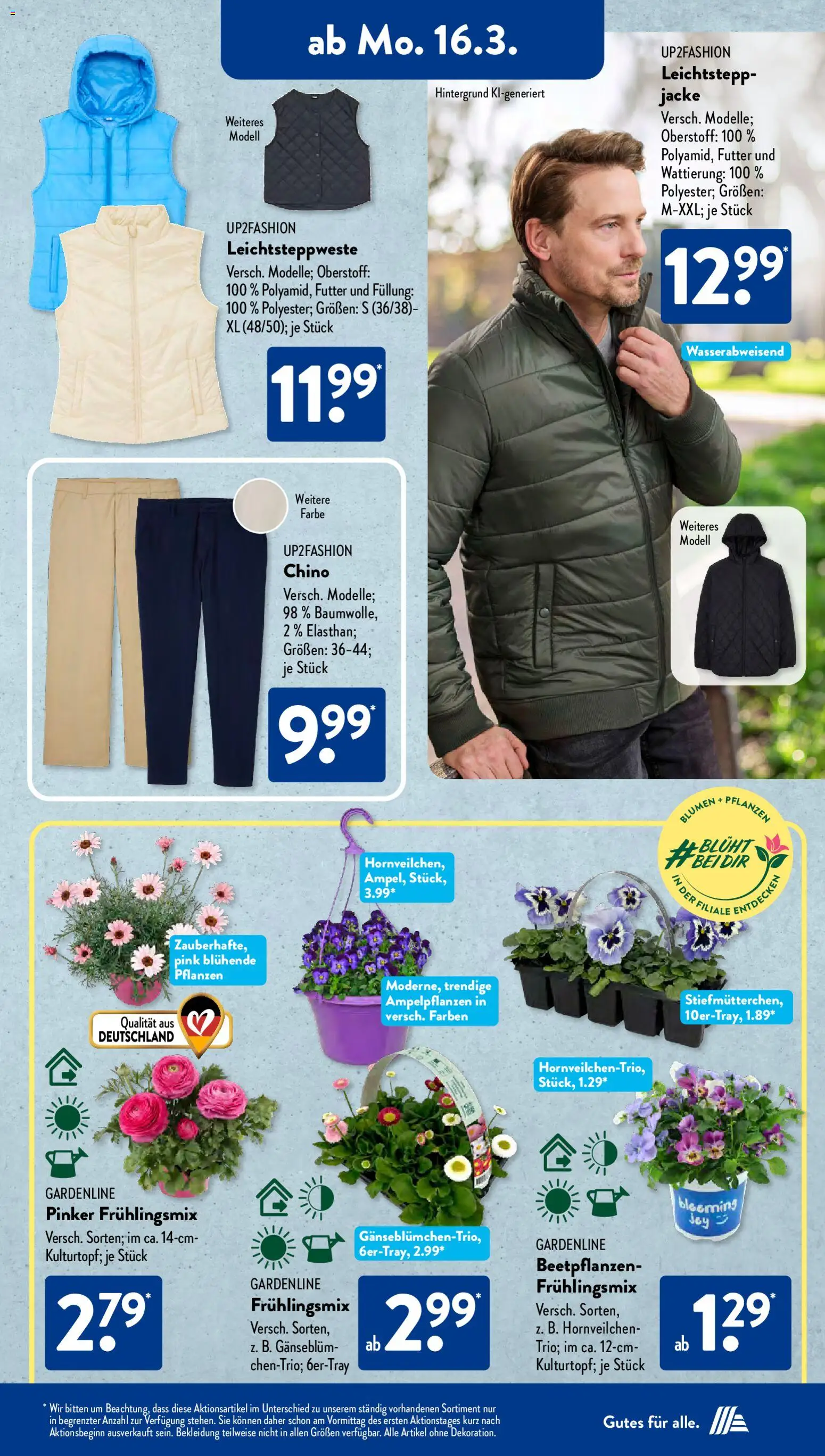 Aldi Süd Prospekt 	 – gültig ab 16.03.2026 | Seite: 6 | Produkte: Up2fashion, Blumen, Bekleidung, Jacke