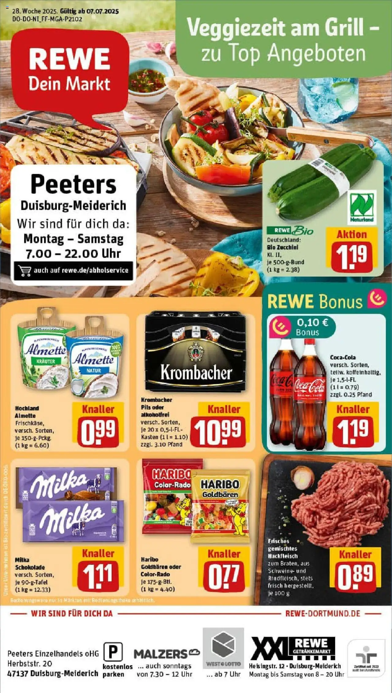 Rewe prospekt Duisburg	 - gültig ab dem 06.07.2025 | Seite: 1 | Produkte: Top, Milka schokolade, Krombacher, Hackfleisch