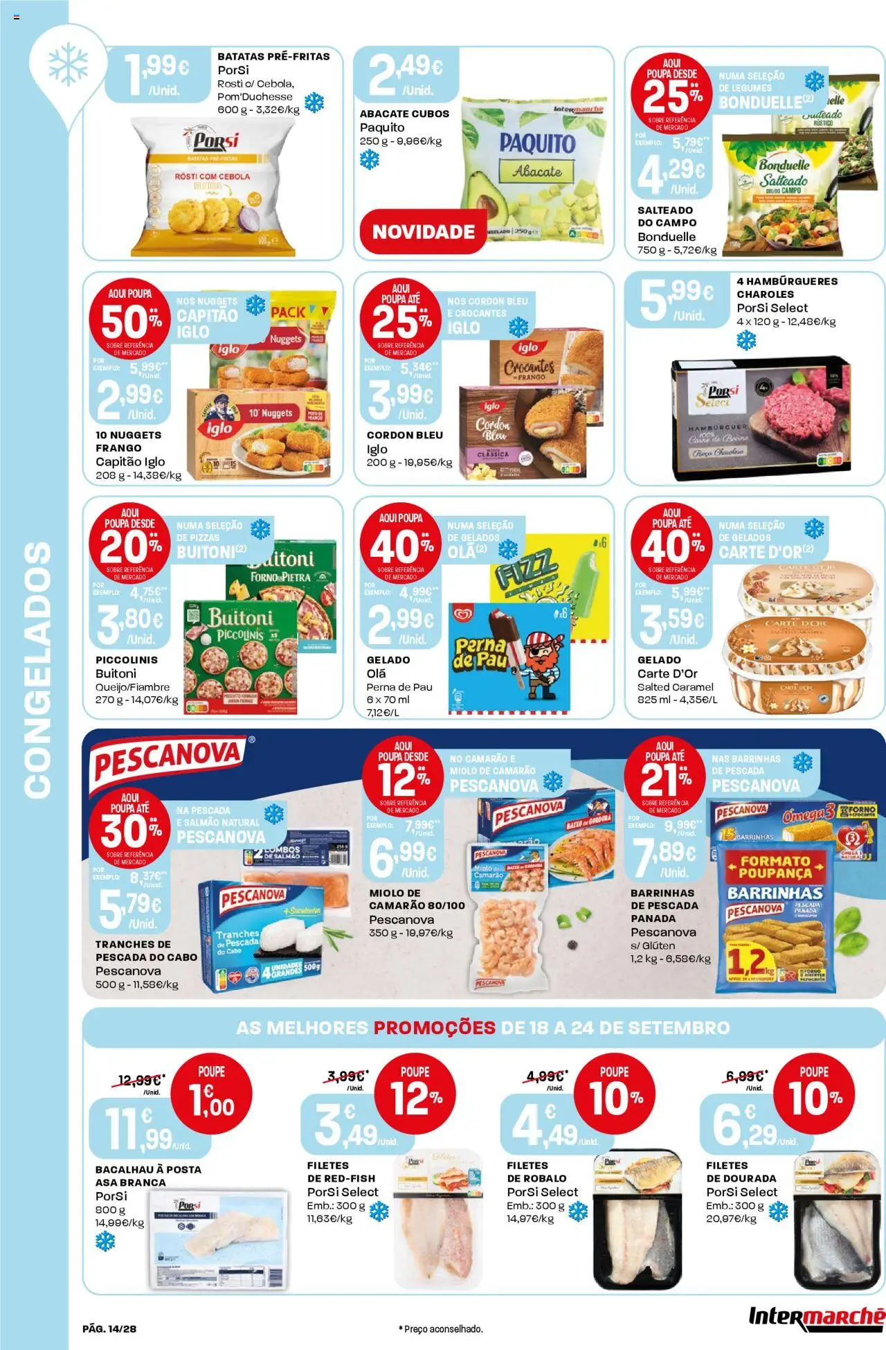 Intermarché folheto │ válido de 18.09.2025 | Página: 14 | Produtos: Forno, Cebola, Salmão, Nuggets