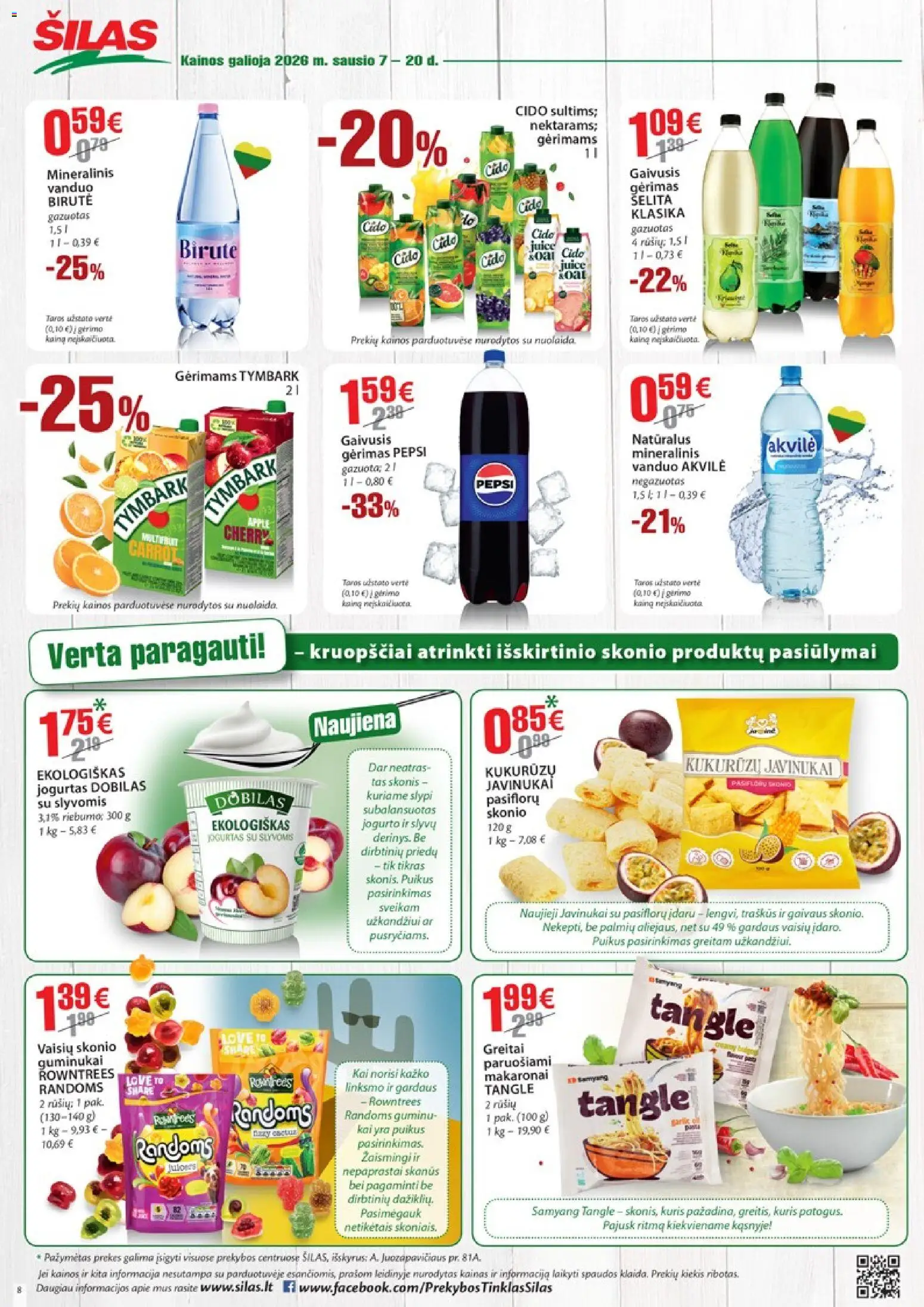 Šilas akcijos nuo 07.01.2026 | Puslapis: 8 | Prekių: Jogurtas, Guminukai, Makaronai