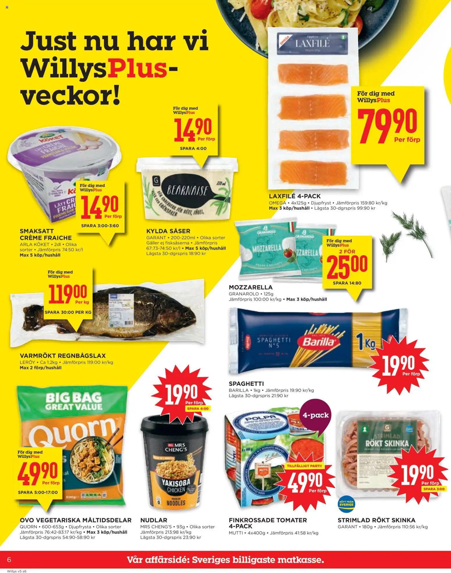 Willys reklamblad aktuell från 26.01.2026 | Sida: 6 | Produkter: Galler, Creme fraiche, Tomater, Spaghetti