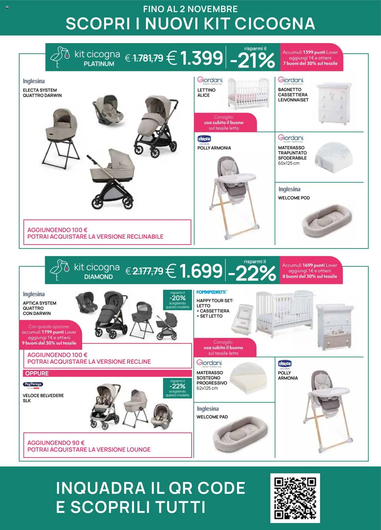 Volantino Prenatal del 09.10.2025 | Pagina: 27 | Prodotti: Lettino, Bagnetto, Materasso, Cassettiera