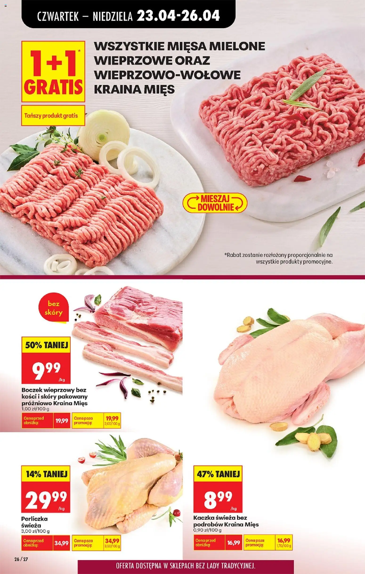 Biedronka gazetka od czwartku od 23.04.2026 | Strona: 42 | Produkty: Kraina mięs, Kaczka, Boczek, Perliczka