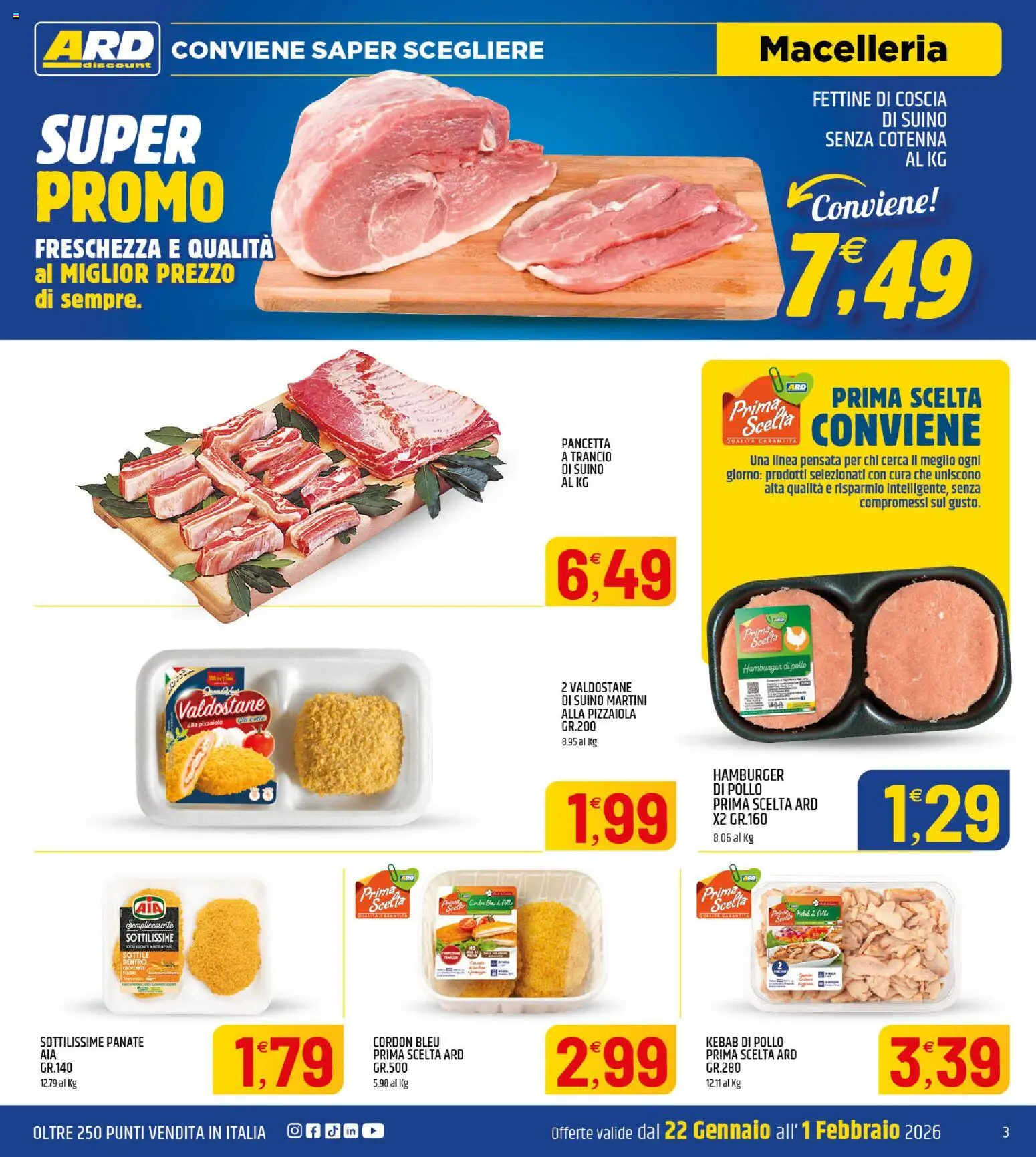 Volantino ARD Discount del 22.01.2026 | Pagina: 3 | Prodotti: Pollo, Pancetta, Suino, Hamburger