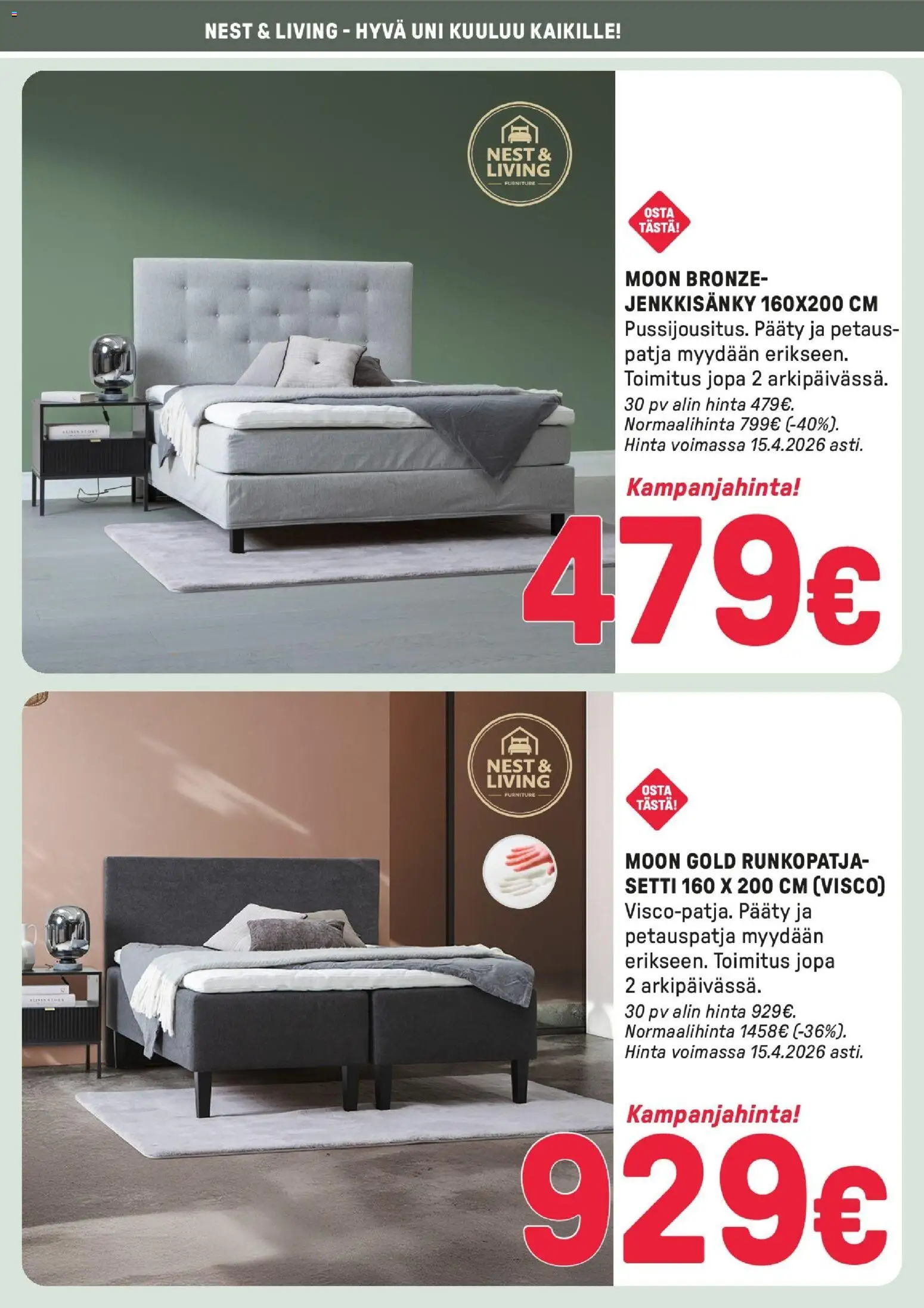 Masku tarjoukset – voimassa 08.04.2026 alkaen | Sivu: 6 | Tuotteet: Jenkkisänky, Runkopatja, Patja, Petauspatja