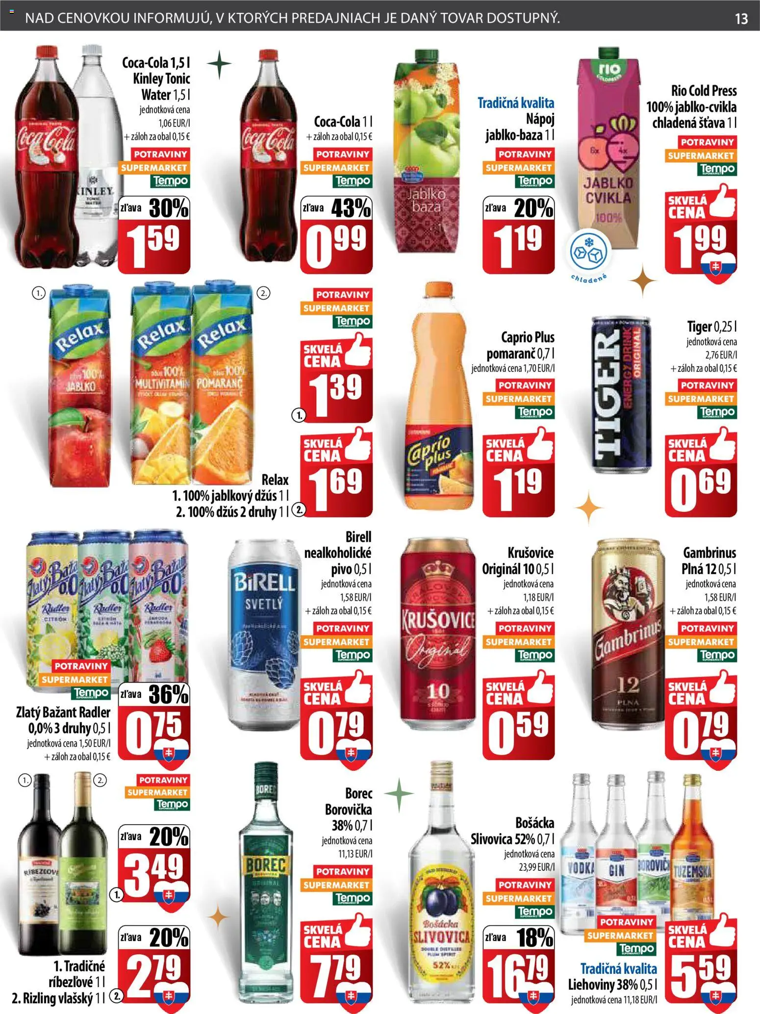 Nové COOP Jednota akcie – leták je platný od 18.12.2025 | Strana: 13 | Produkty: Pivo, Borovička, Cola, Gambrinus