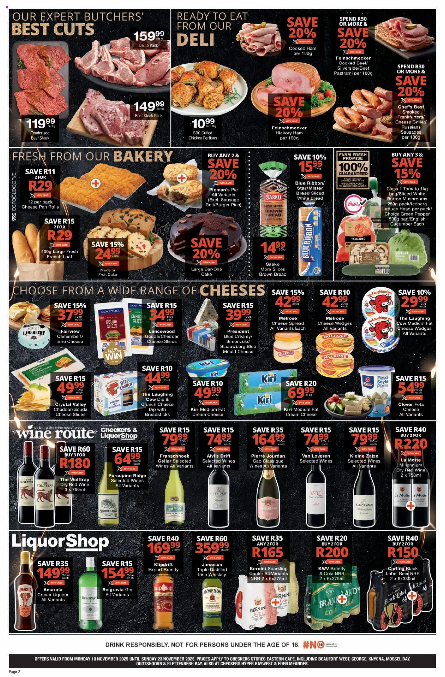 New Checkers catalogue – valid from 10.11.2025 | Page: 2 | Products: Brandy, Beer, Tomatoes, Blush