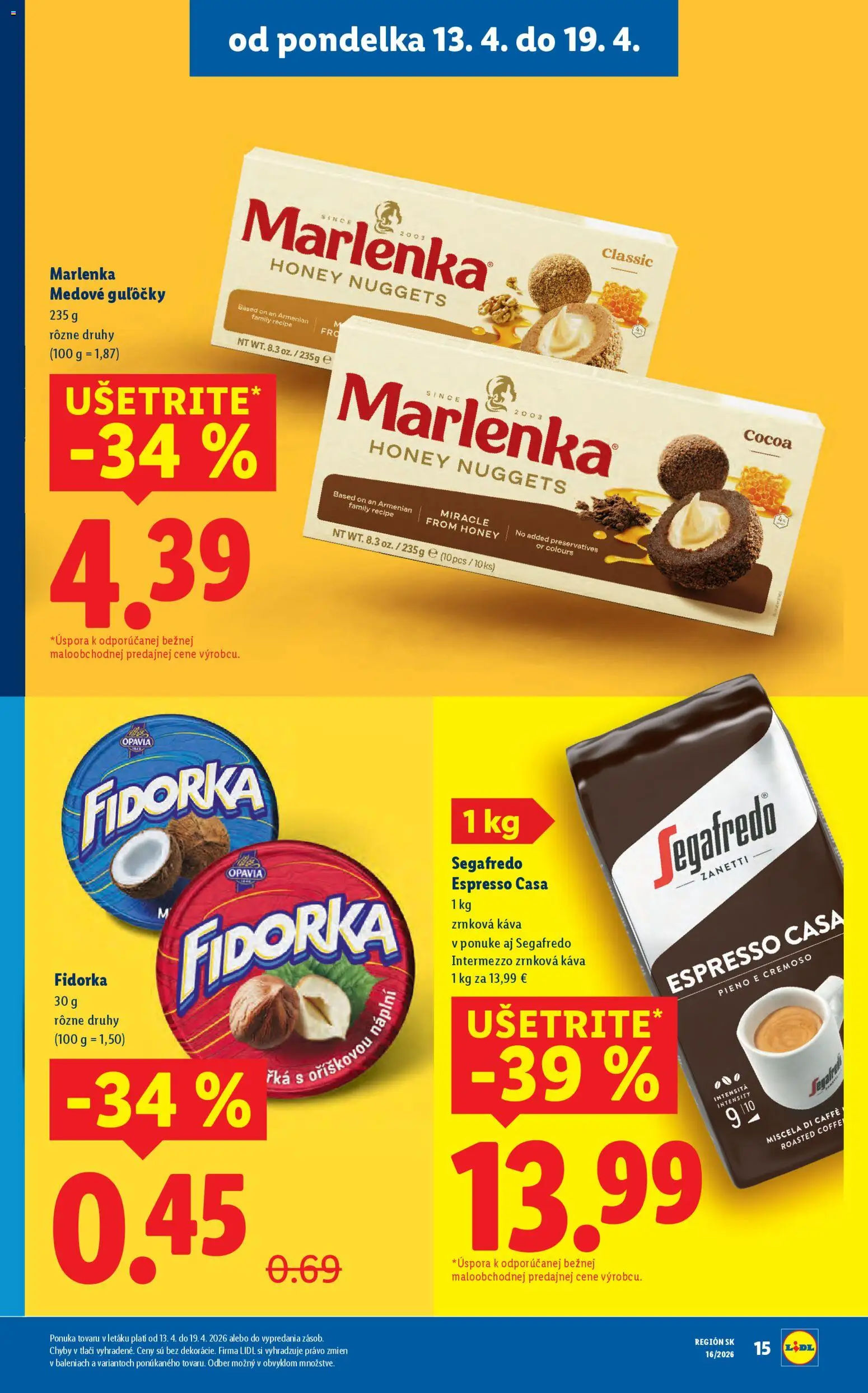 Nové Lidl akcie – leták je platný od 13.04.2026 | Strana: 17 | Produkty: Káva, Marlenka, Zrnková káva