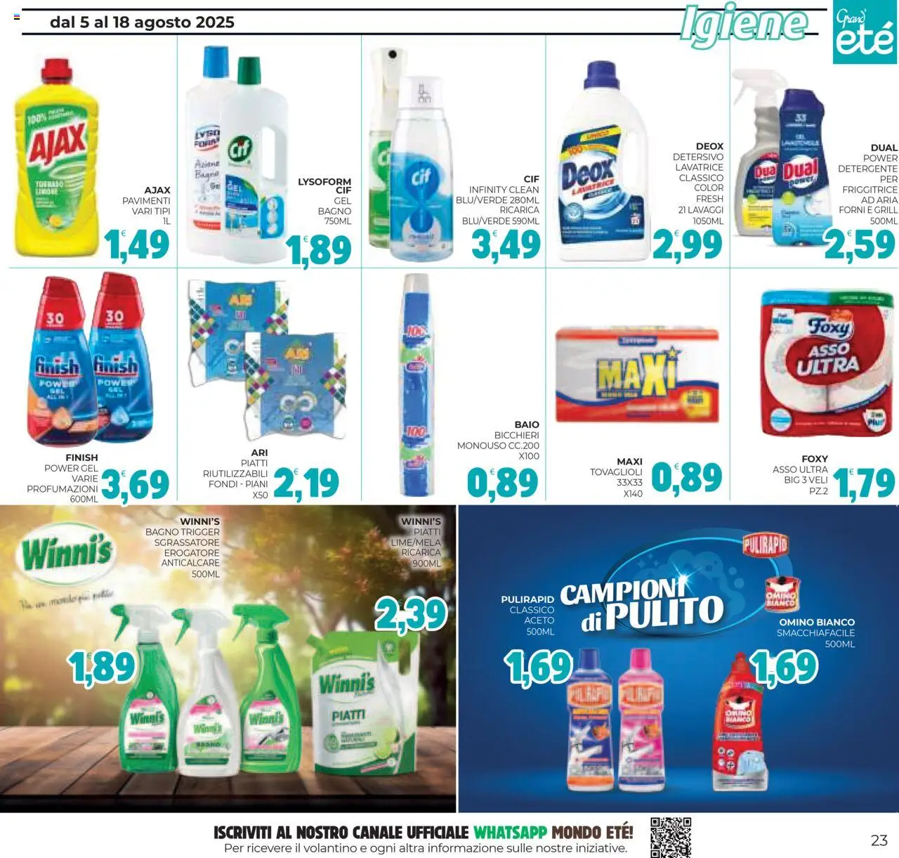 Volantino Eté del 05.08.2025 | Pagina: 23 | Prodotti: Detergente, Anticalcare, Sgrassatore, Bagno