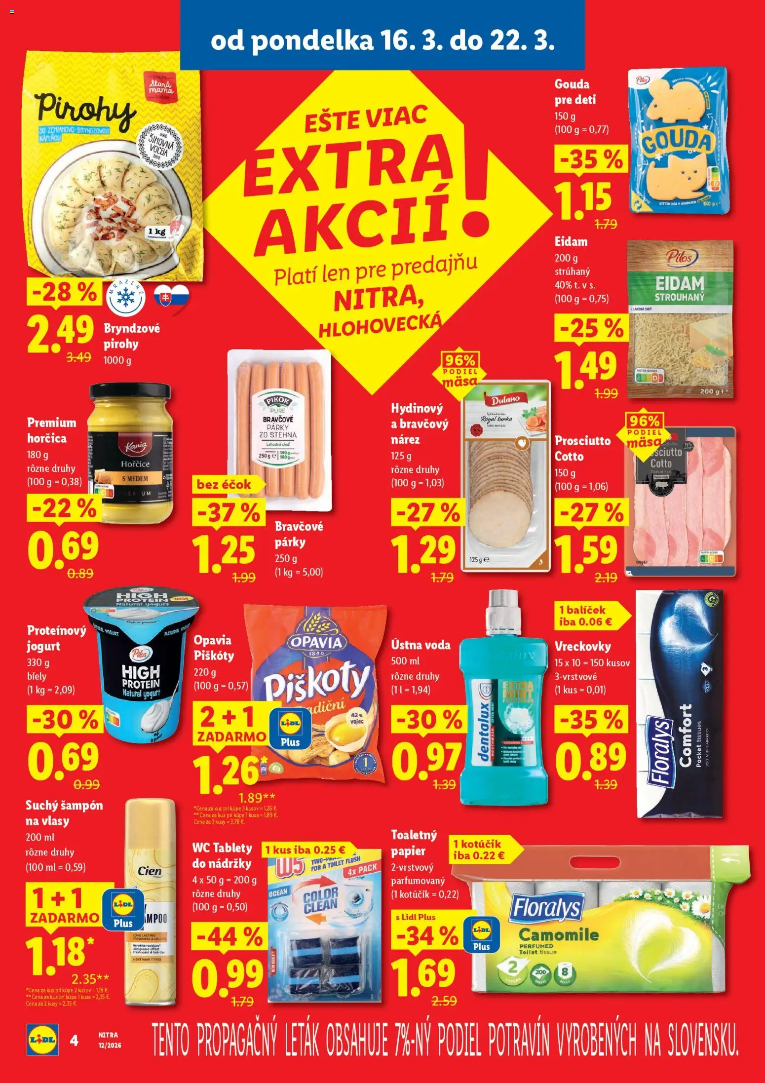 Nové Lidl akcie – leták je platný od 16.03.2026 | Strana: 4 | Produkty: Jogurt, Gouda, Eidam, Toaletný papier