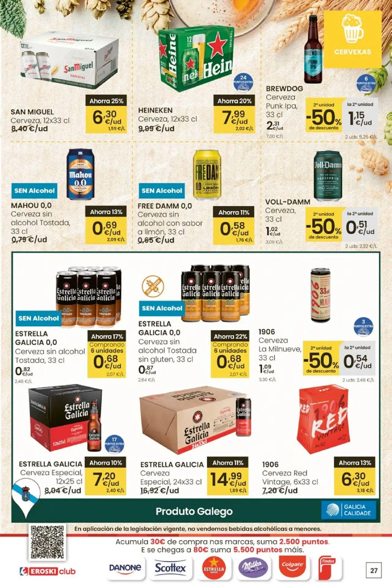 Eroski - Ofertón │ válido desde el 16.10.2025 | Página: 27 | Productos: Cerveza sin alcohol, Cerveza, Σπανάκι