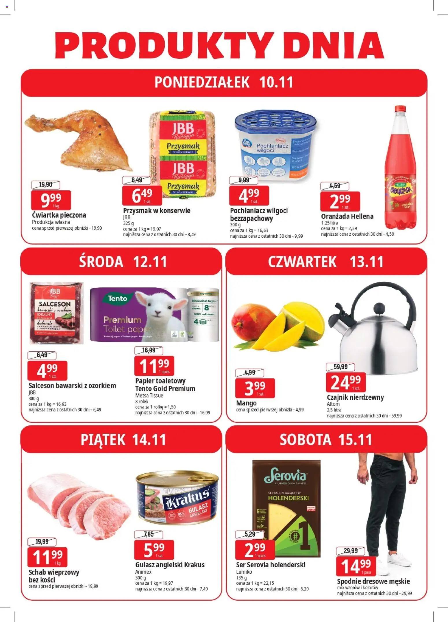 E.Leclerc Gazetka - Elbląg od 10.11.2025 | Strona: 4 | Produkty: Spodnie, Schab, Mleka, Oranżada hellena