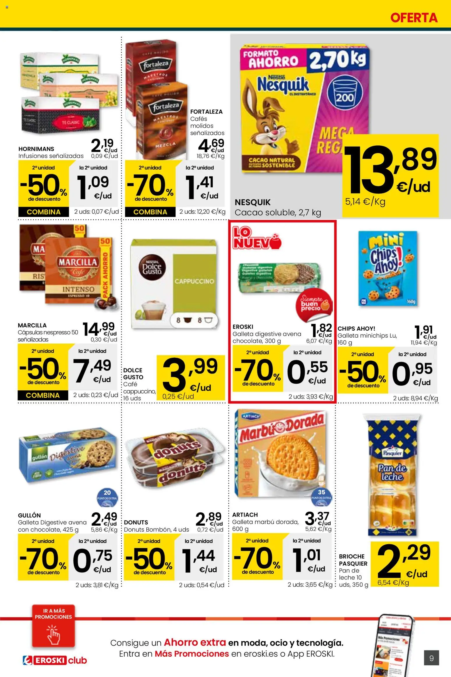 Eroski - Siempre a buen precio Supermercados │ válido desde el 05.01.2026 | Página: 9 | Productos: Pan, Té, Donuts, Φρυγανιές σικάλεως