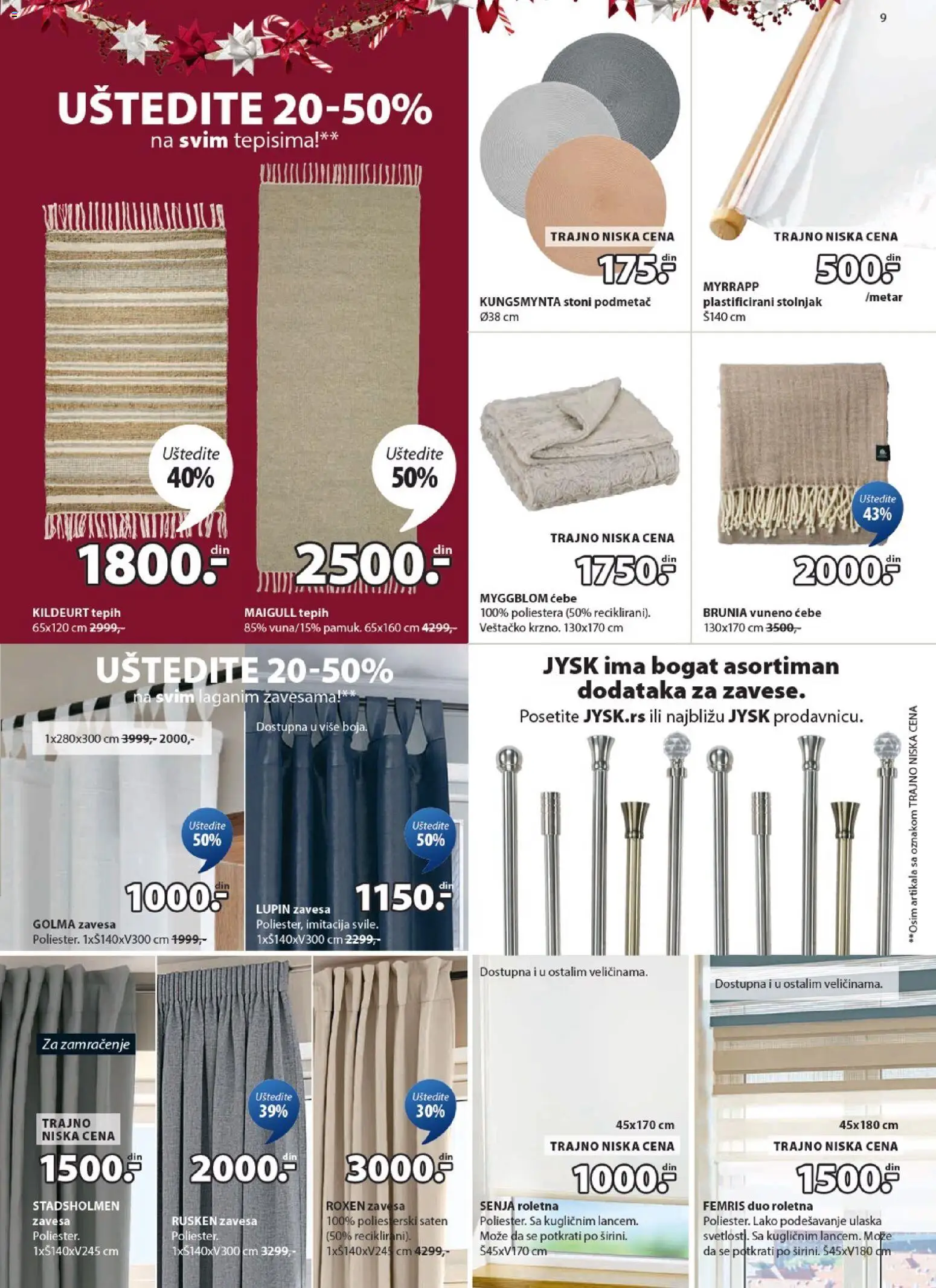 Jysk katalog - važi od 12.11.2025 | Strana: 9 | Proizvode: Ćebe, Roletna, Tepih, Zavesa