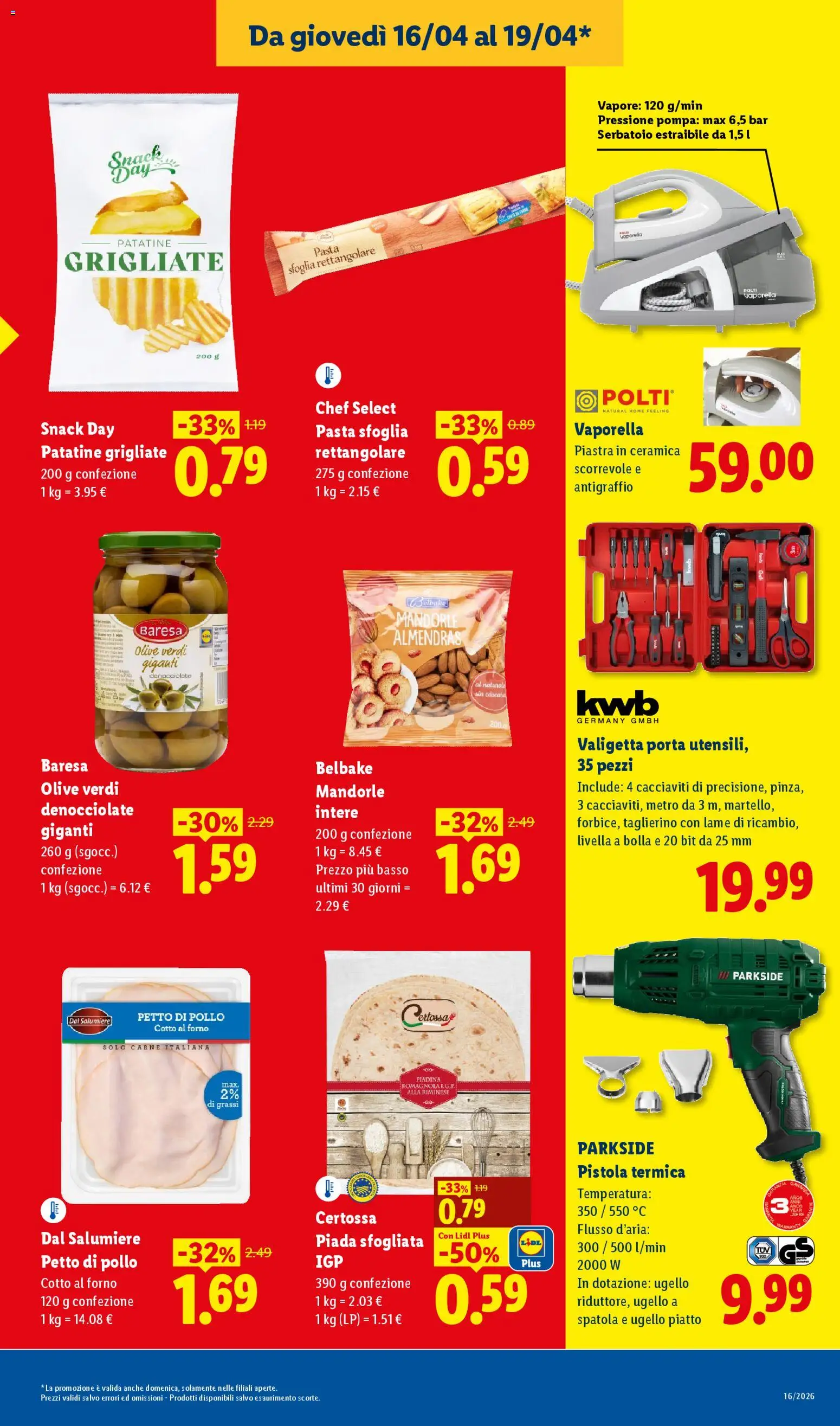 Volantino Lidl del 16.04.2026 | Pagina: 3 | Prodotti: Olive, Mandorle, Spatola, Piatto