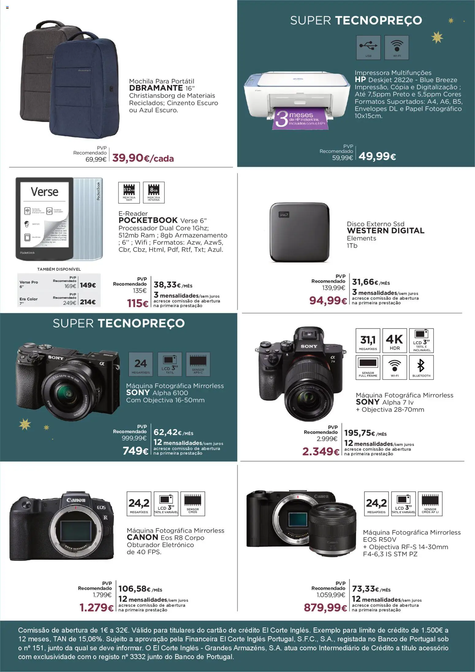 El Corte Ingles folheto │ válido de 05.12.2025 | Página: 9 | Produtos: Mochila, Impressora, Banco, Máquina fotográfica