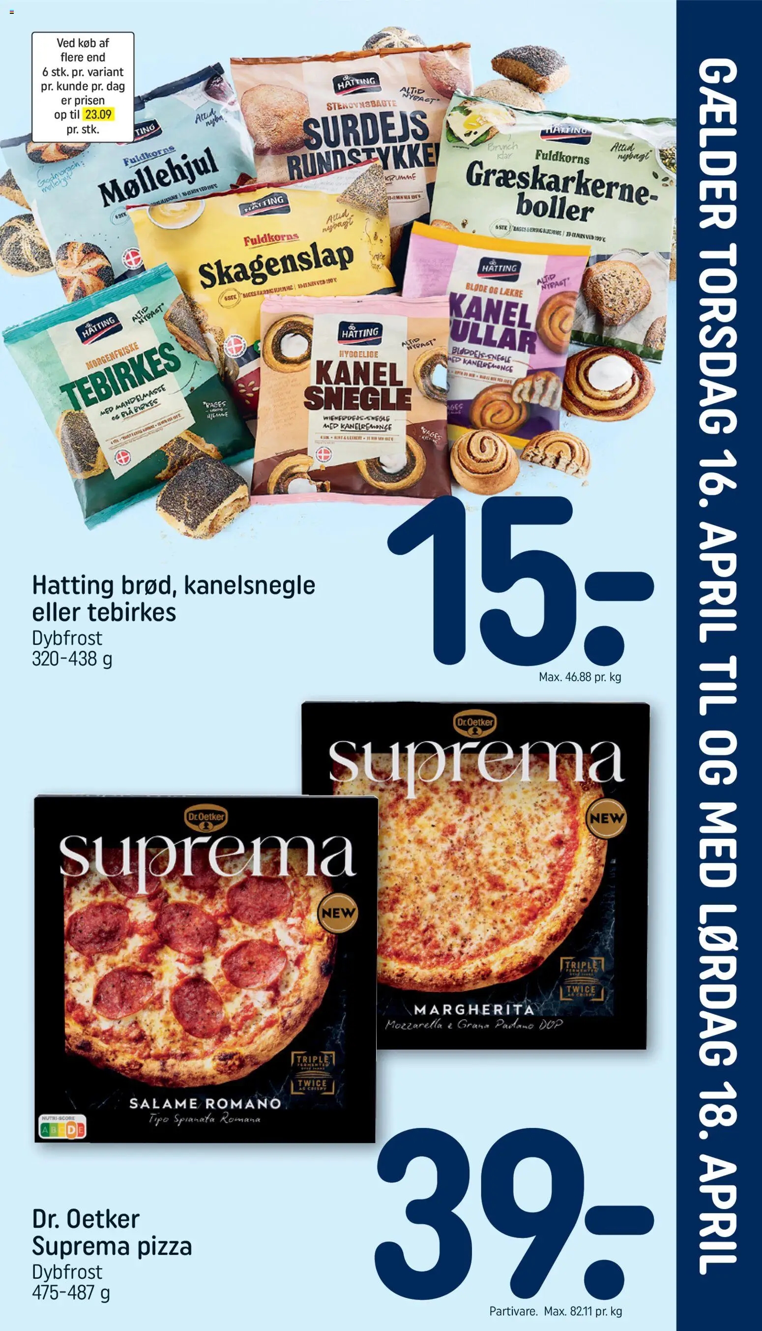 Rema 1000 tilbudsavis – gyldig fra 12.04.2026 | Side: 23 | Produkter: Kanelsnegle, Pizza, Tebirkes, Mozzarella