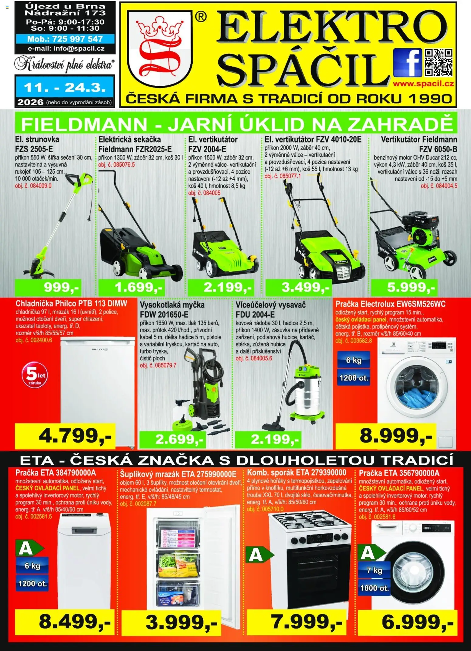 Elektro Spáčil leták od 11.03.2026 | Strana: 1 | Produkty: Trouba, Sporák, Hadice, Kartáč