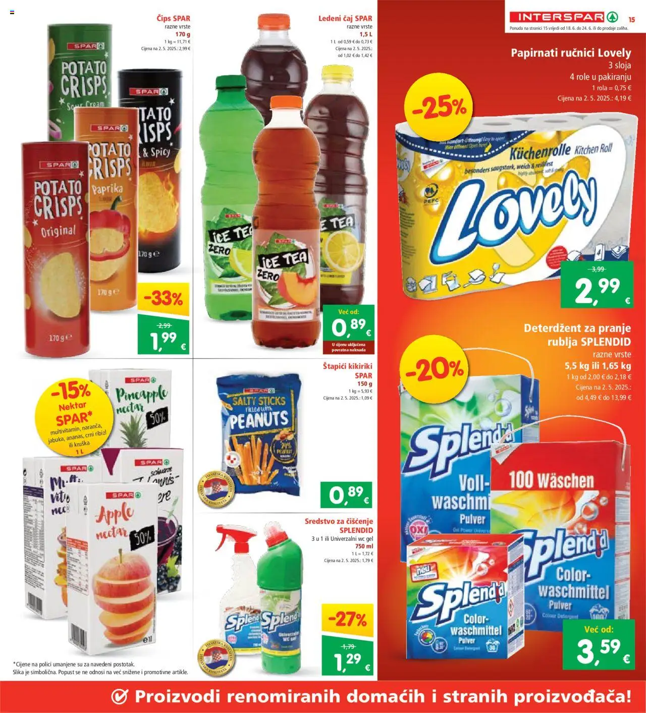 Interspar katalog | vrijedi od 18.06.2025 | Stranica: 15 | Proizvodi: Role, Papirnati ručnici, Kikiriki, Štapići