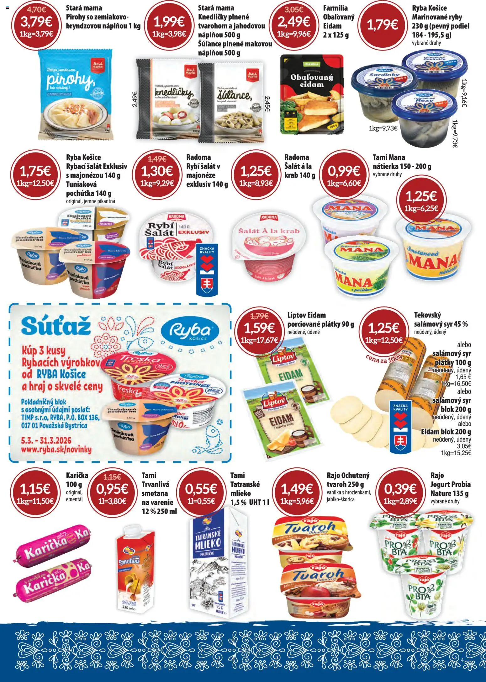 Nové Nitrazdroj akcie – leták je platný od 05.03.2026 | Strana: 4 | Produkty: Jogurt, Smotana, Ryba, Šalát