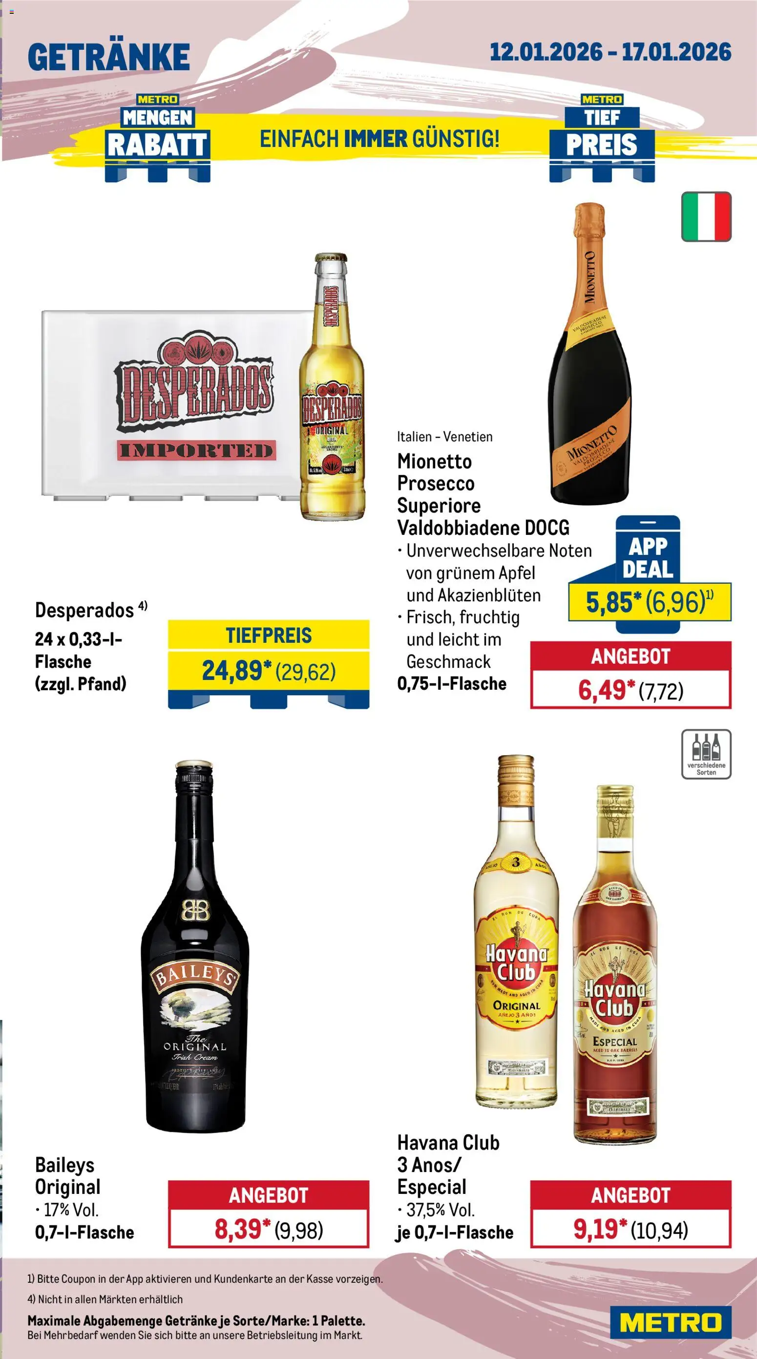 Metro  Wochen-Angebote Gastro – gültig ab 12.01.2026 | Seite: 17 | Produkte: Rum, Äpfel, Desperados, Baileys
