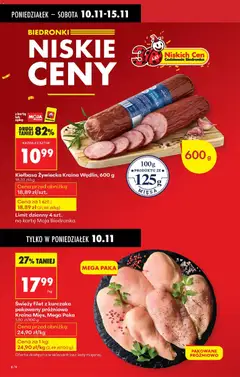 Pogląd oferty "Świeży filet z kurczaka pakowany próżniowo Kraina Mięs, Mega Paka, Świeży filet z kurczaka pakowany próżniowo, Mega Paka" - ważna od 10.11.2025 | Strona: 8 | Produkty: Kiełbasa, Karta, Kraina mięs, Filet z kurczaka