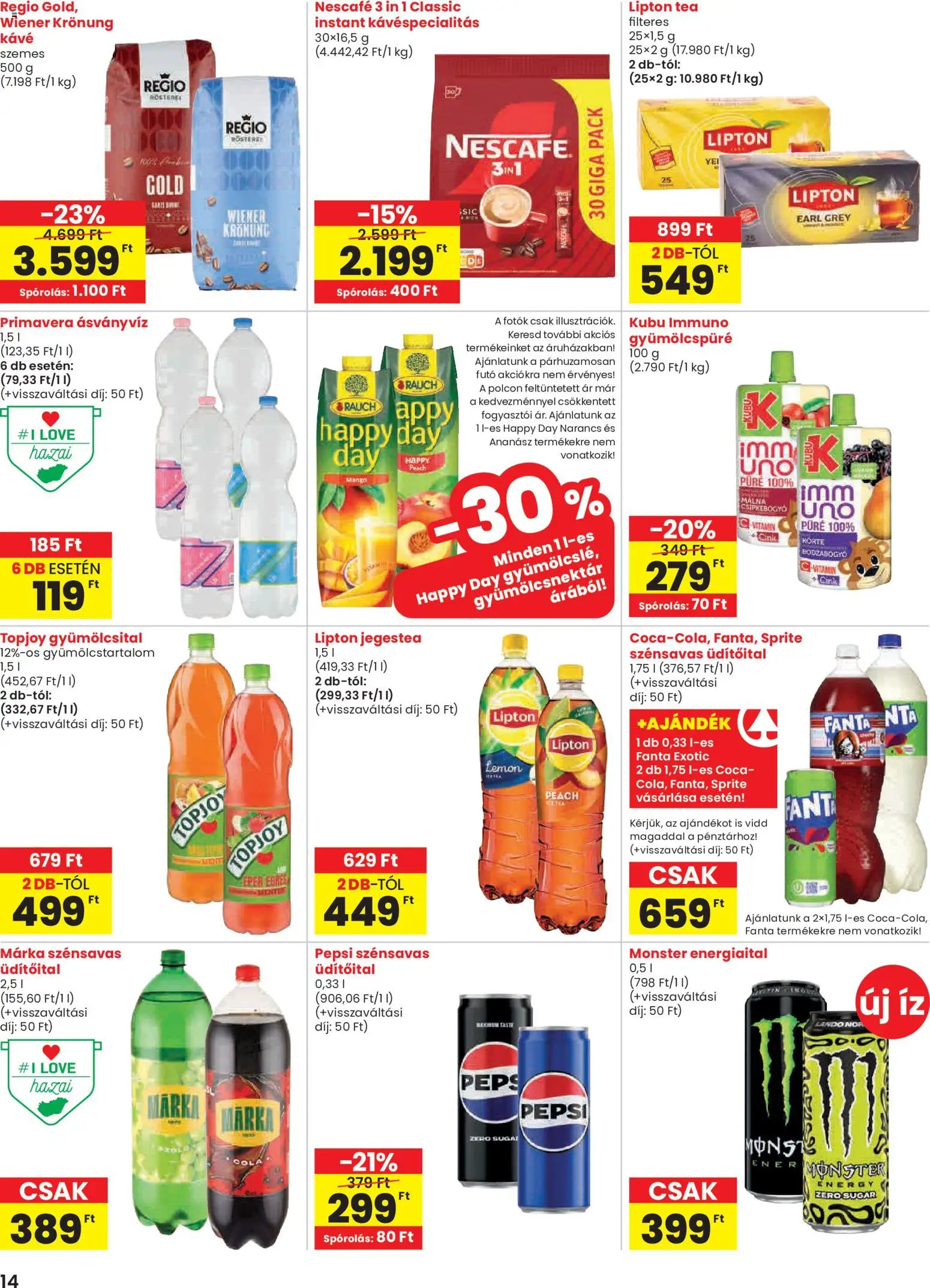 Spar akciós ujság - amely érvényes a következő dátumtól: 06.11.2025 | Oldal: 14 | Termékek: Nescafé, Málna, Mangó püré, Eper