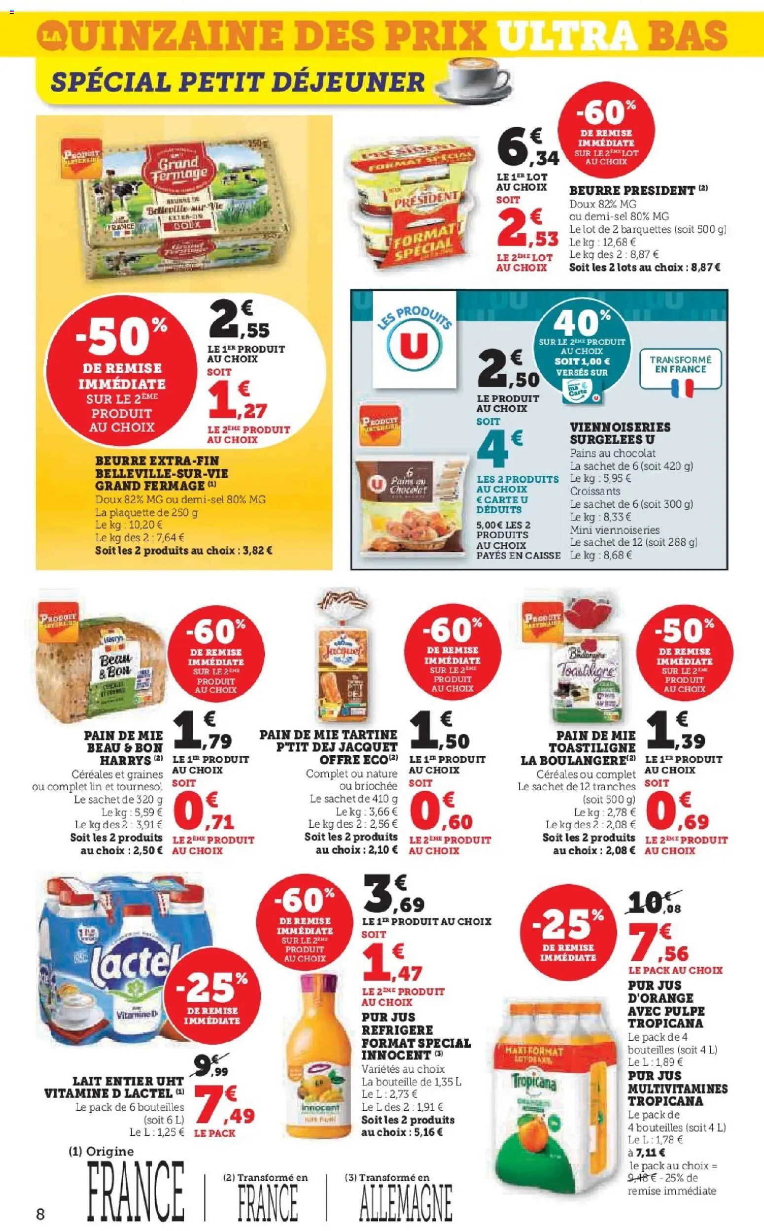 {H1} | Page: 8 | Produits: Pain de mie, Viennoiseries, Chocolat, Céréales