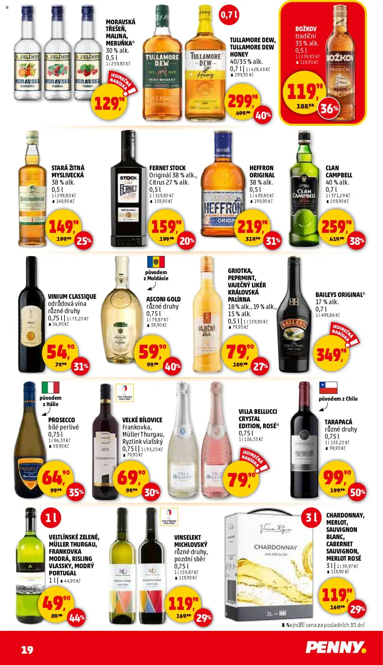 Penny Market leták - Čtvrtečník od 11.09.2025 | Strana: 19 | Produkty: Tarapaca, Prosecco, Božkov, Baileys