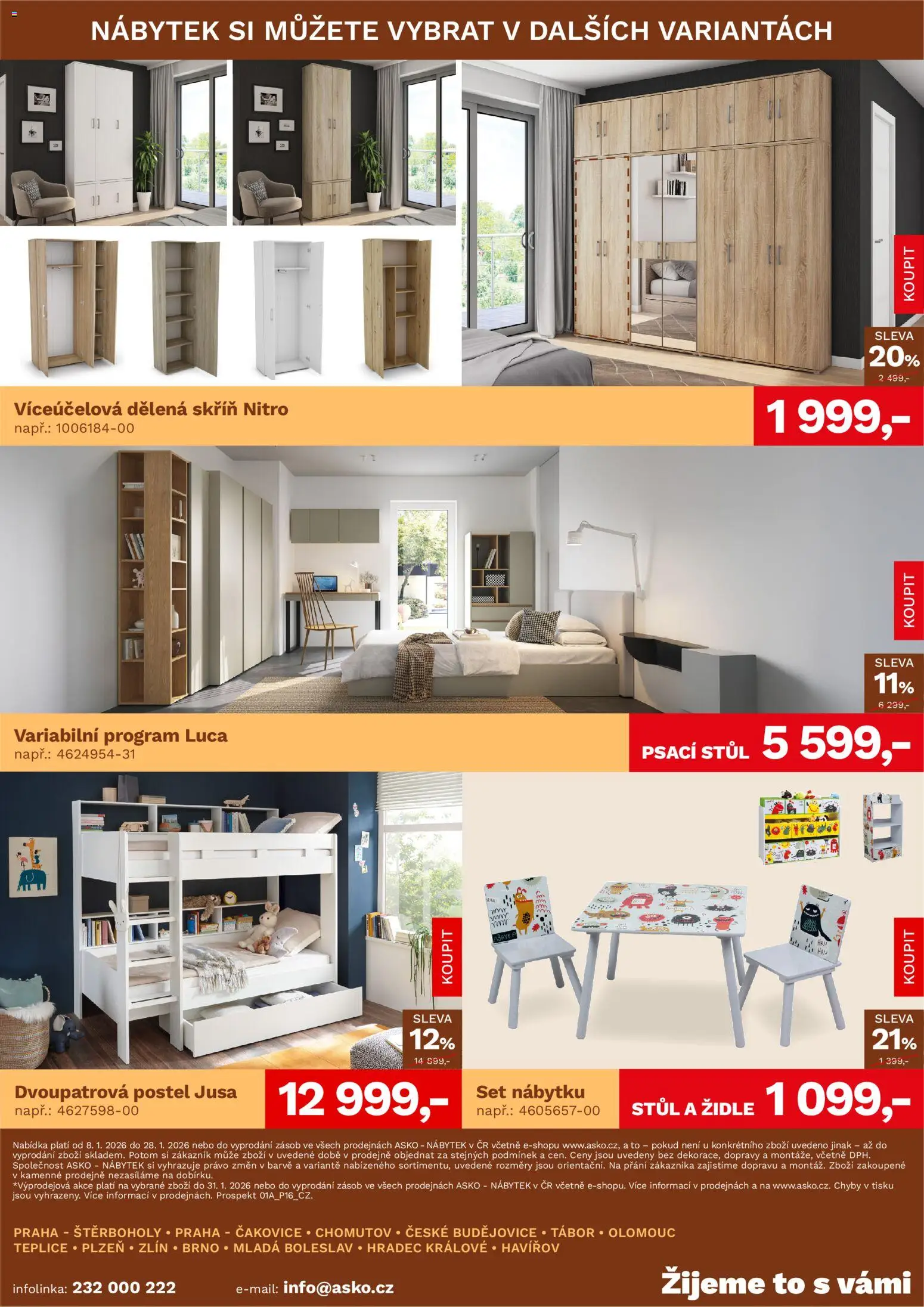 ASKO nábytek leták od 08.01.2026 | Strana: 4 | Produkty: Nábytek, Postel, Stůl, Skříň