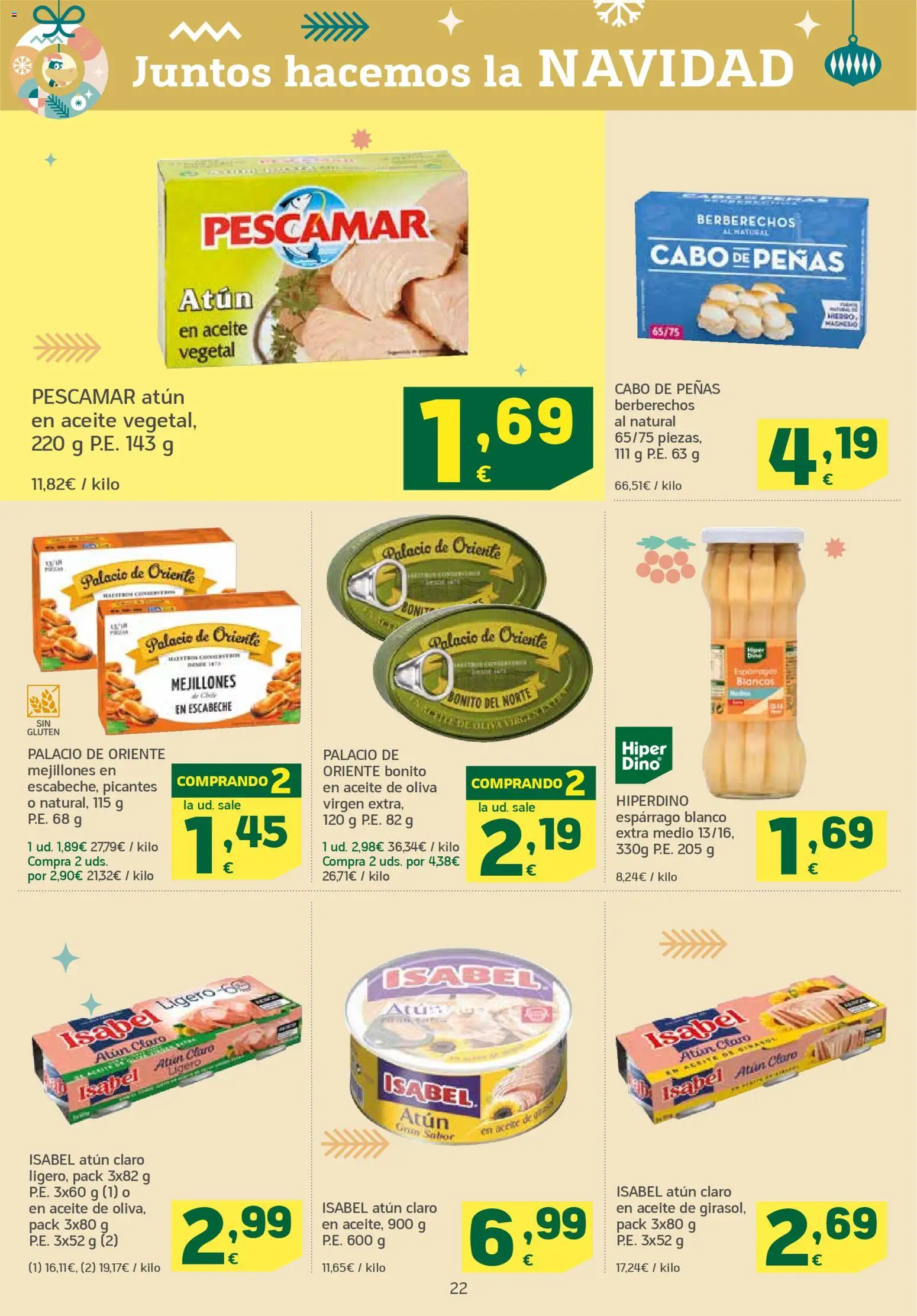 HiperDino folleto │ válido desde el 04.12.2025 | Página: 22 | Productos: Berberechos, Aceite, Aceite de oliva, Atún claro