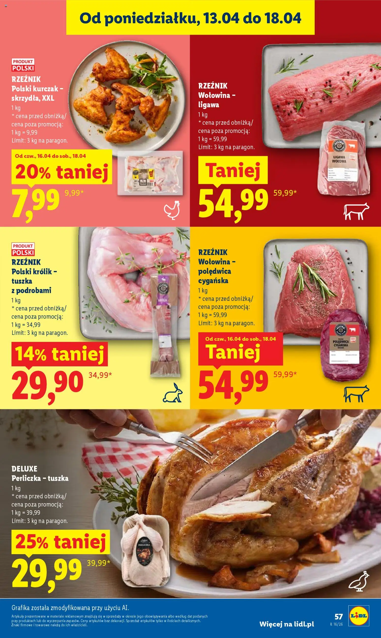 Lidl gazetka od 16.04.2026 | Strona: 57 | Produkty: Kurczak, Wołowina, Perliczka