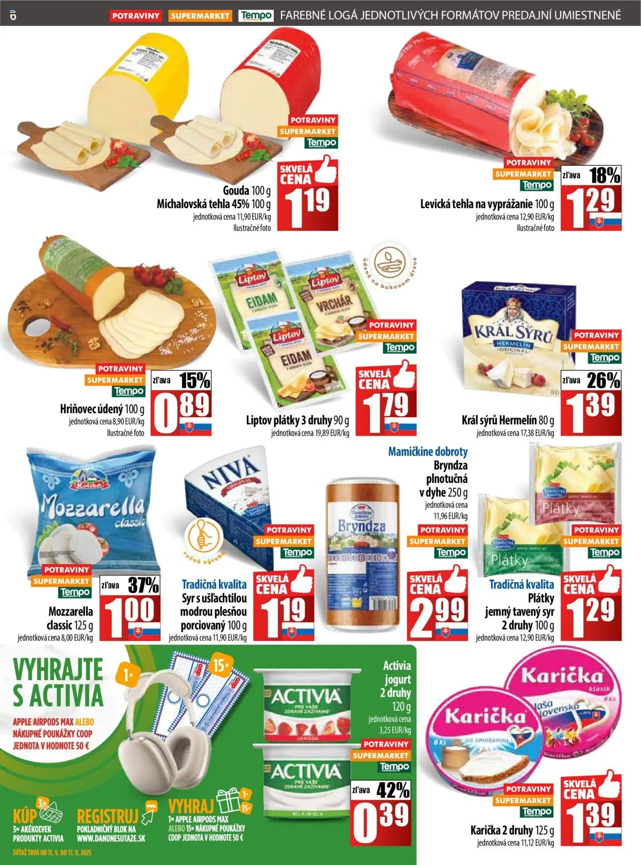 Nové COOP Jednota akcie – leták je platný od 11.09.2025 | Strana: 6 | Produkty: Pás, Airpods, Gouda, Bryndza