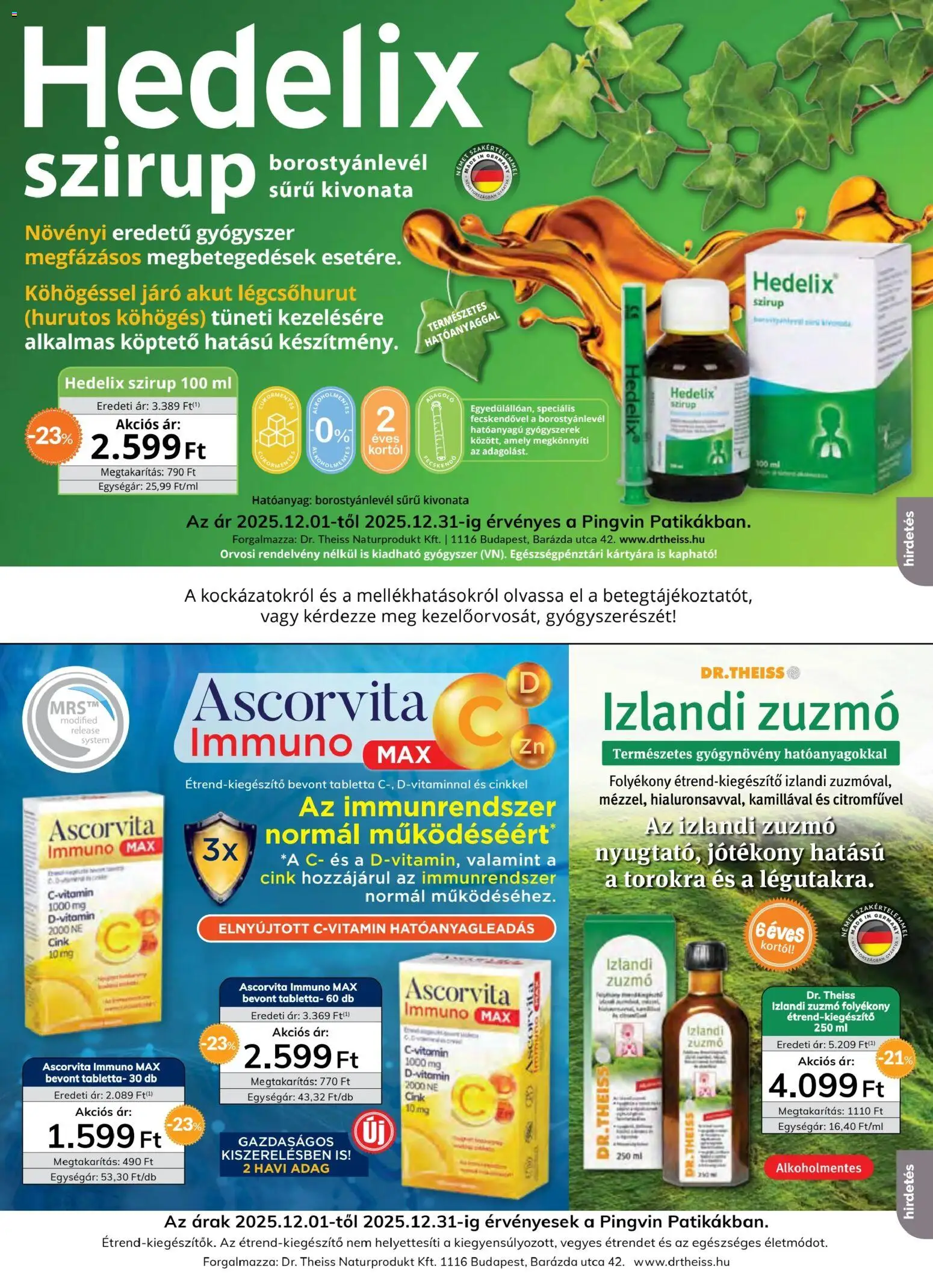 Pingvin Patika akciós ujság - amely érvényes a következő dátumtól: 01.12.2025 | Oldal: 5 | Termékek: Gyógyszerek