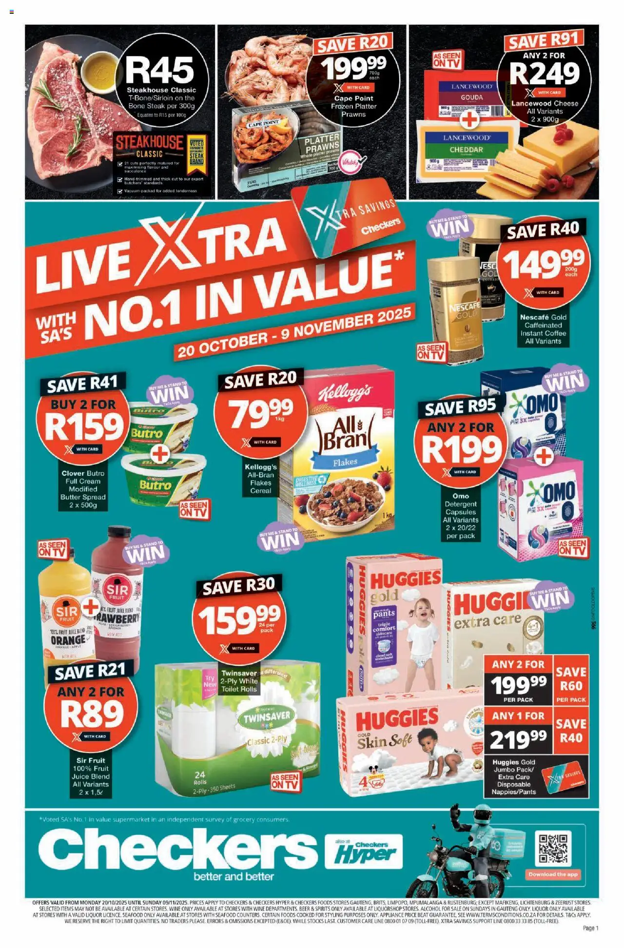 New Checkers catalogue – valid from 20.10.2025 | Page: 1 | Products: Butter, Juice, Beer, Flakes